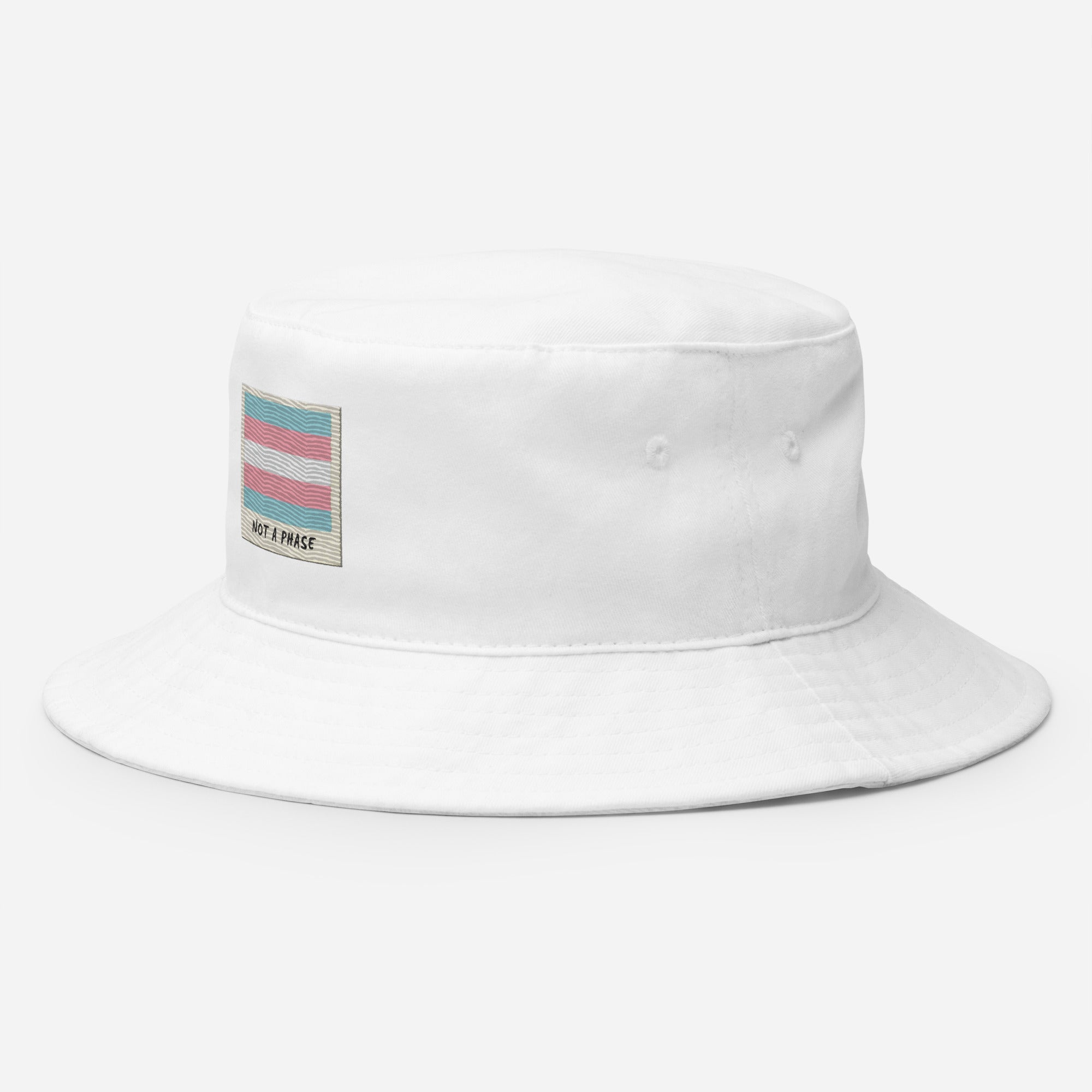 Not A Phase trans pride bucket hat, view 6 — Rose Gold Co