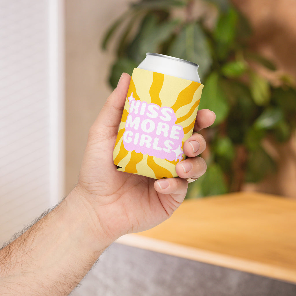 Kiss More Girls can cooler, back view — Rose Gold Co