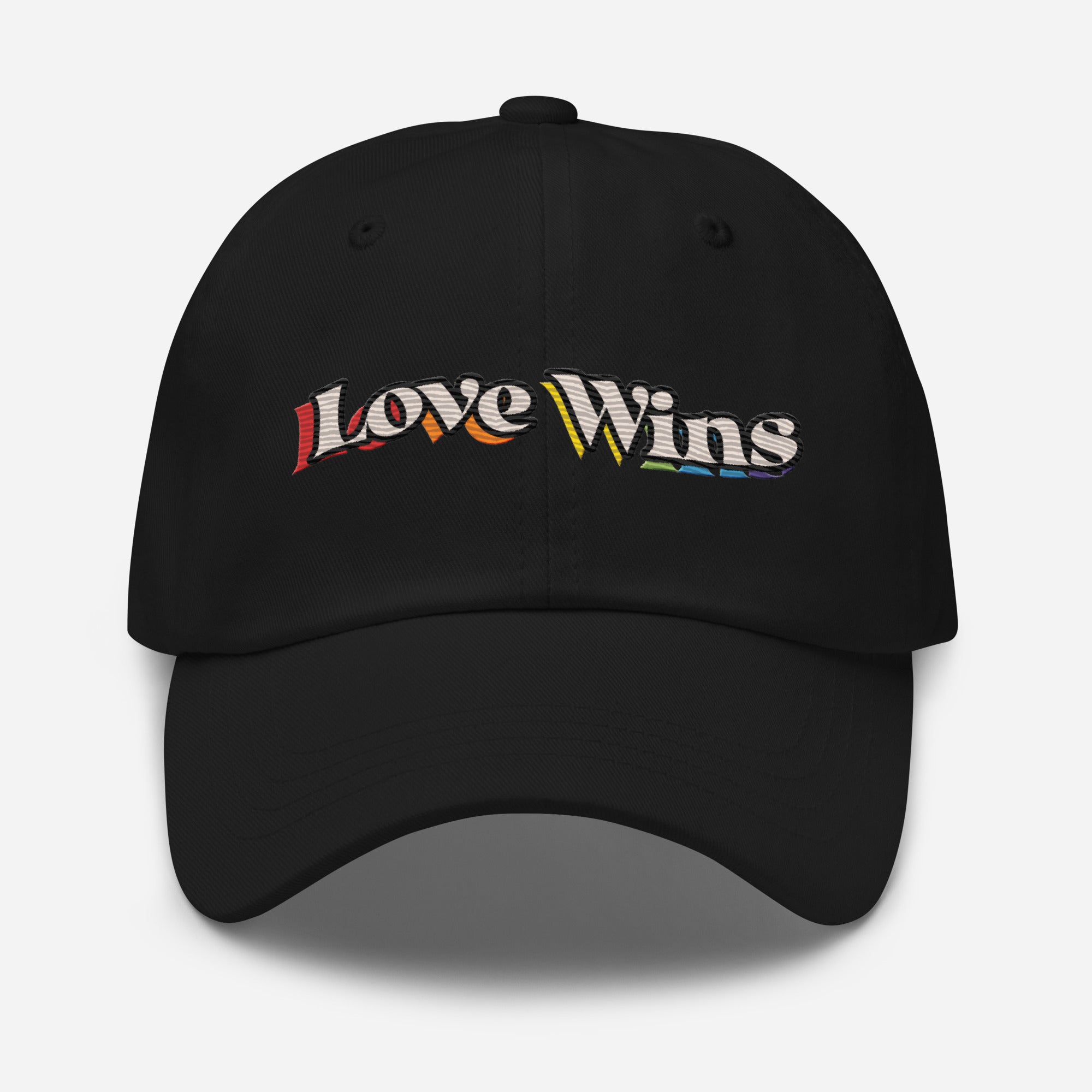Love Wins embroidered dad hat, side view — Rose Gold Co