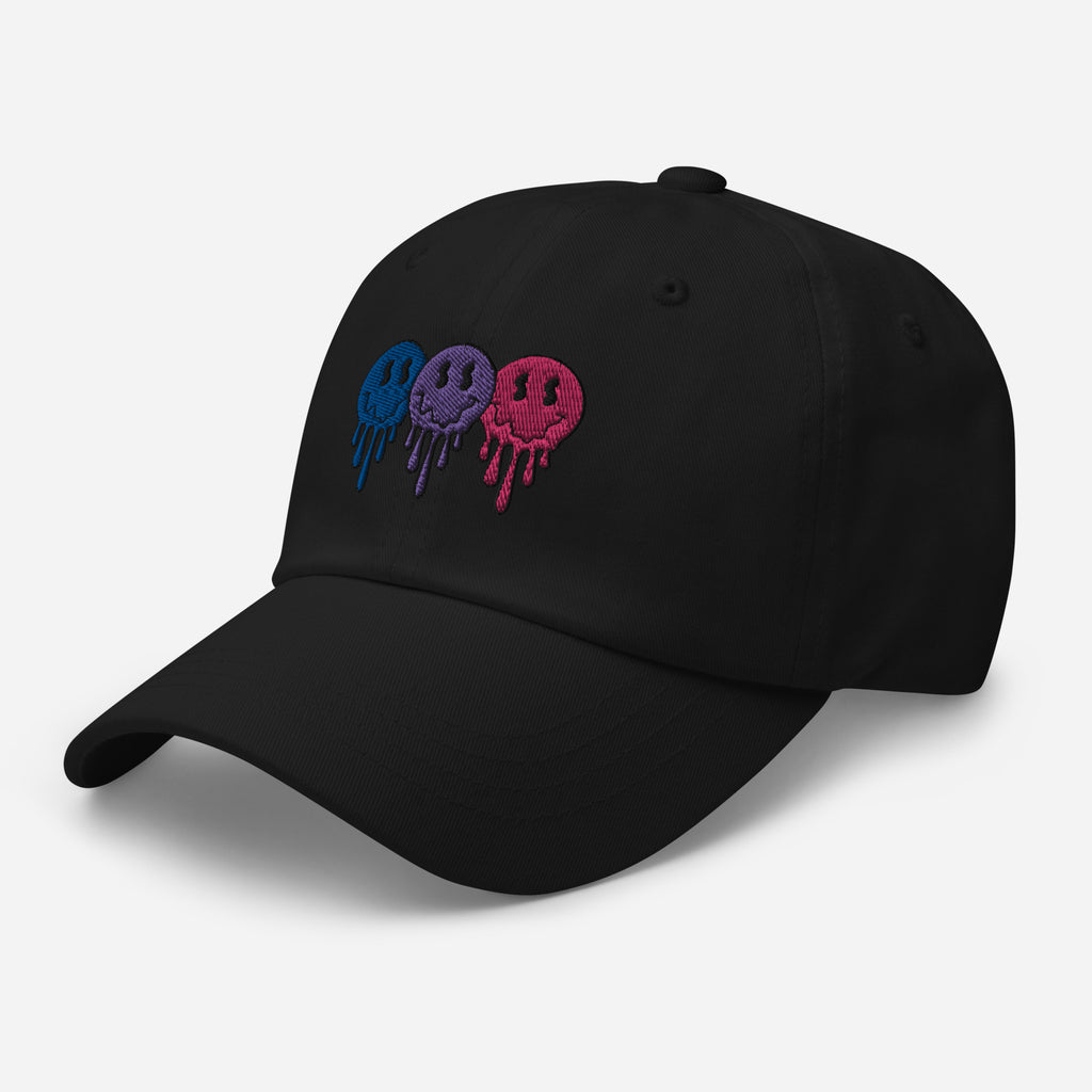 Bisexual pride smiley face dad hat, view 3 — Rose Gold Co