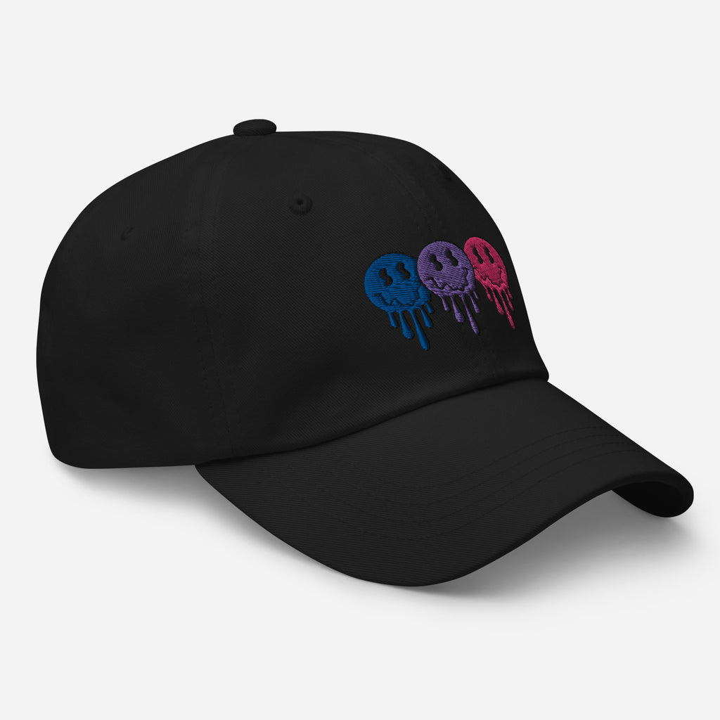 Bisexual pride smiley face dad hat, view 2 — Rose Gold Co