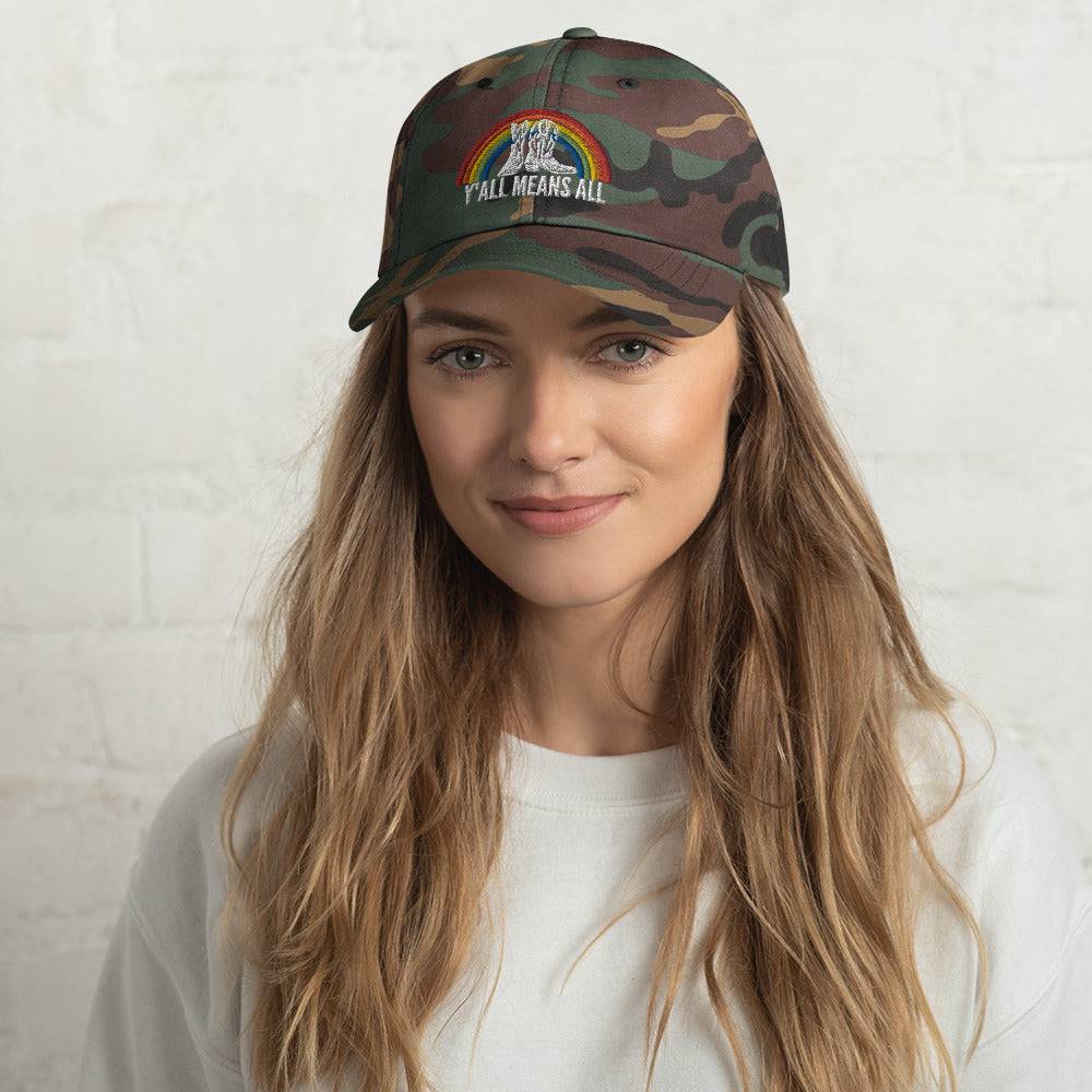 Y'all Means All pride dad hat, view 2 — Rose Gold Co