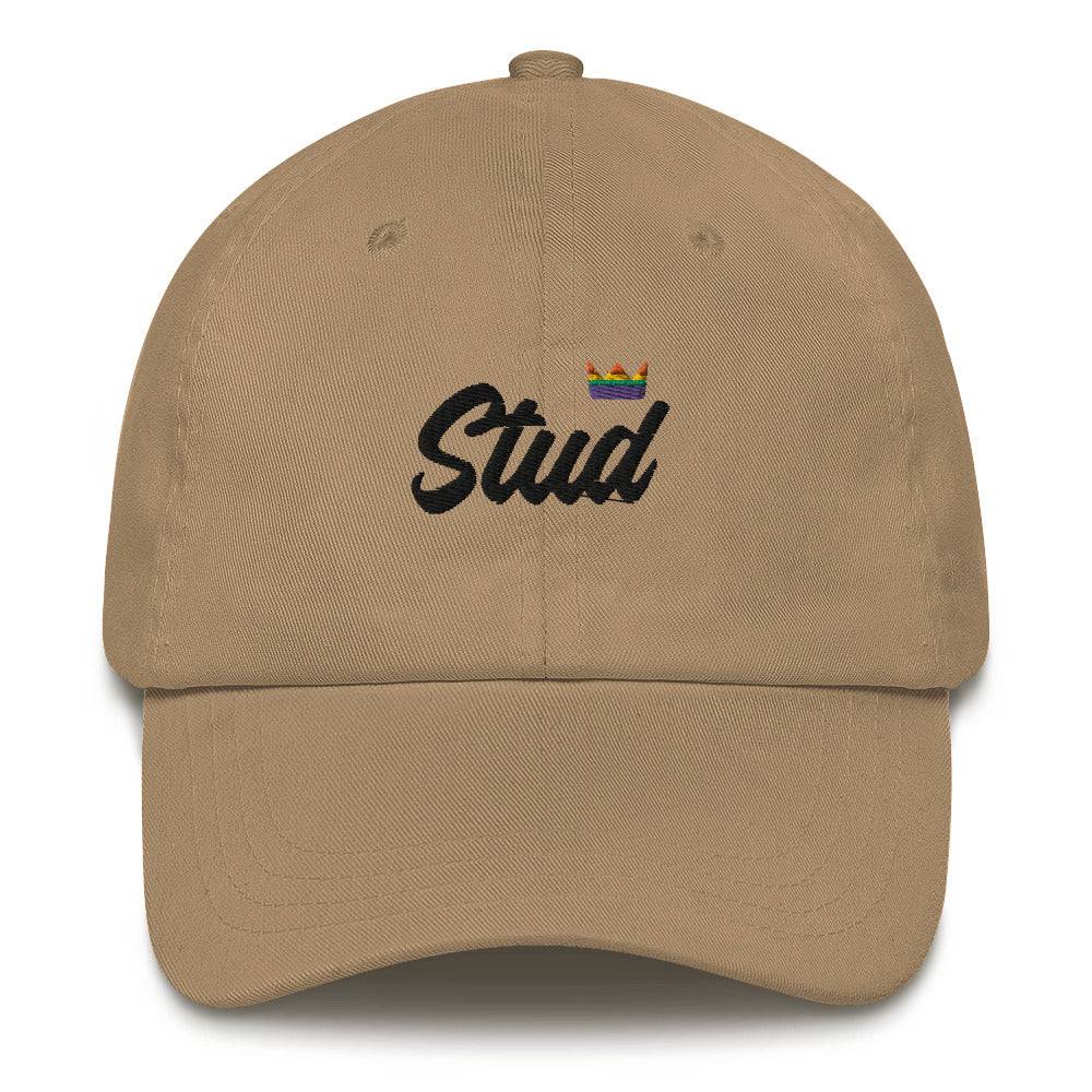 Stud Black lesbian pride crown dad hat, front view — Rose Gold Co