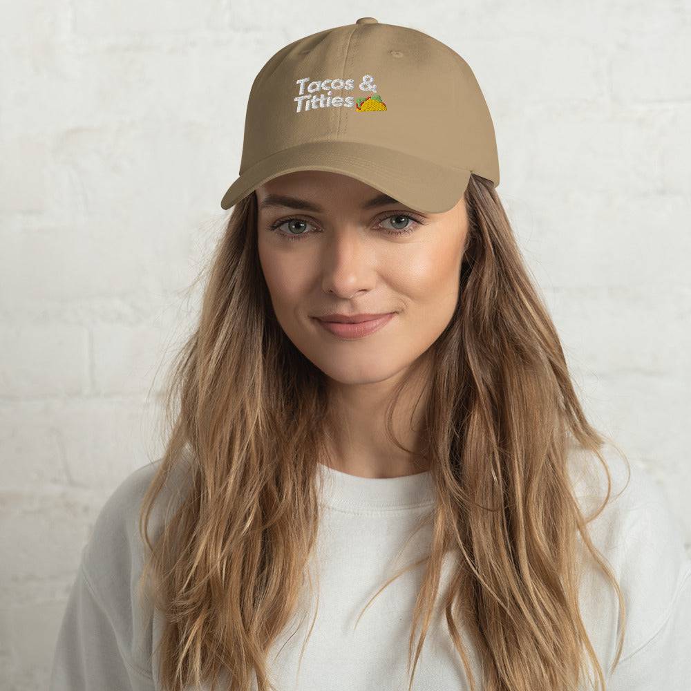 Tacos and Titties lesbian dad hat, view 7 — Rose Gold Co