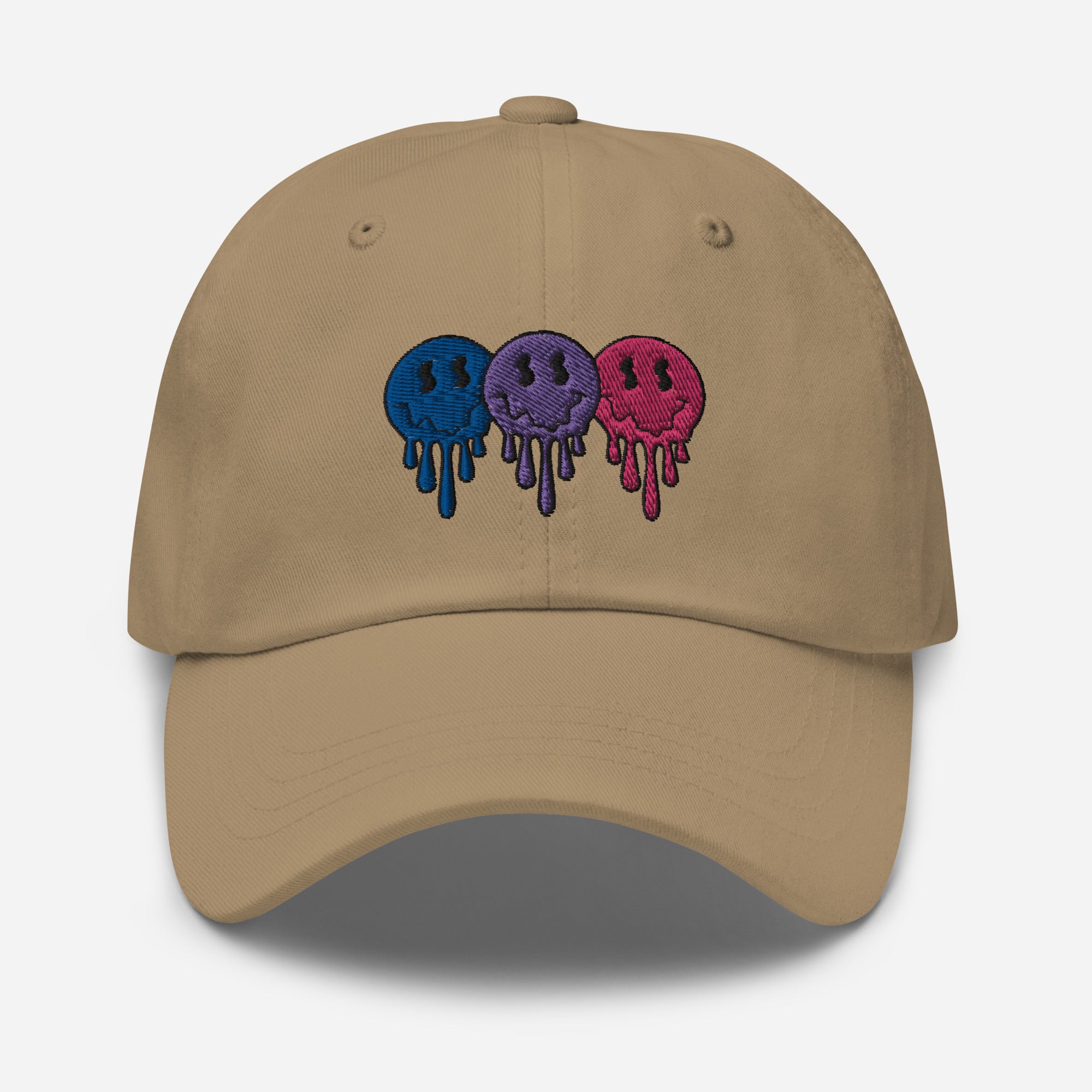 Bisexual pride smiley face dad hat, view 4 — Rose Gold Co