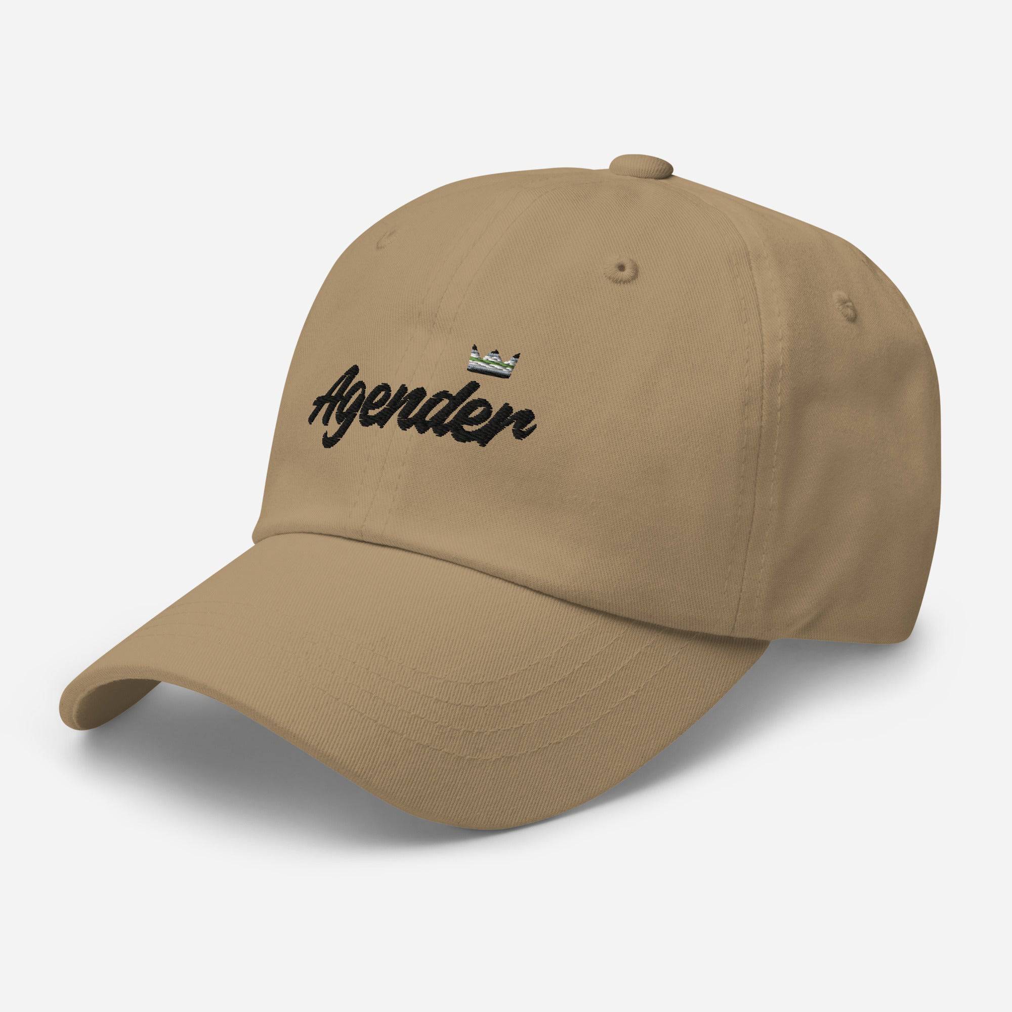 Agender pride crown dad hat, front view — Rose Gold Co