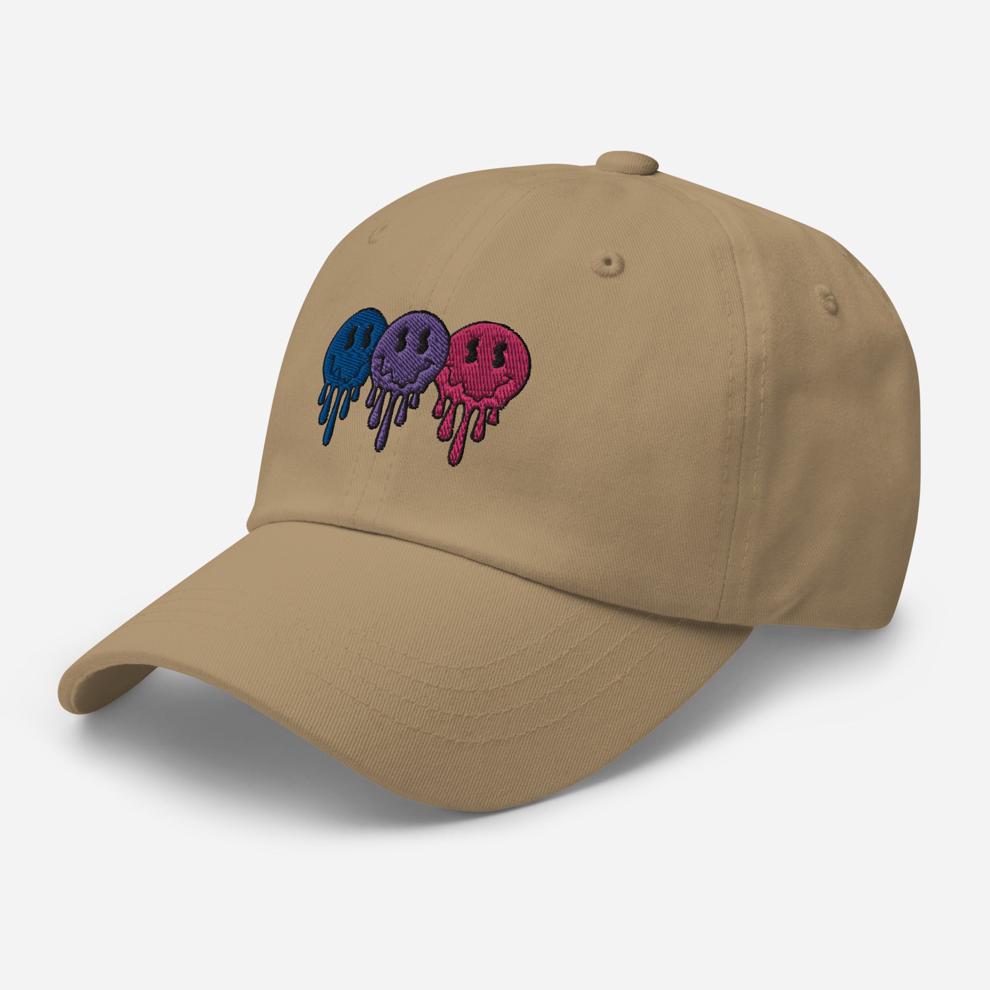Bisexual pride smiley face dad hat, view 6 — Rose Gold Co