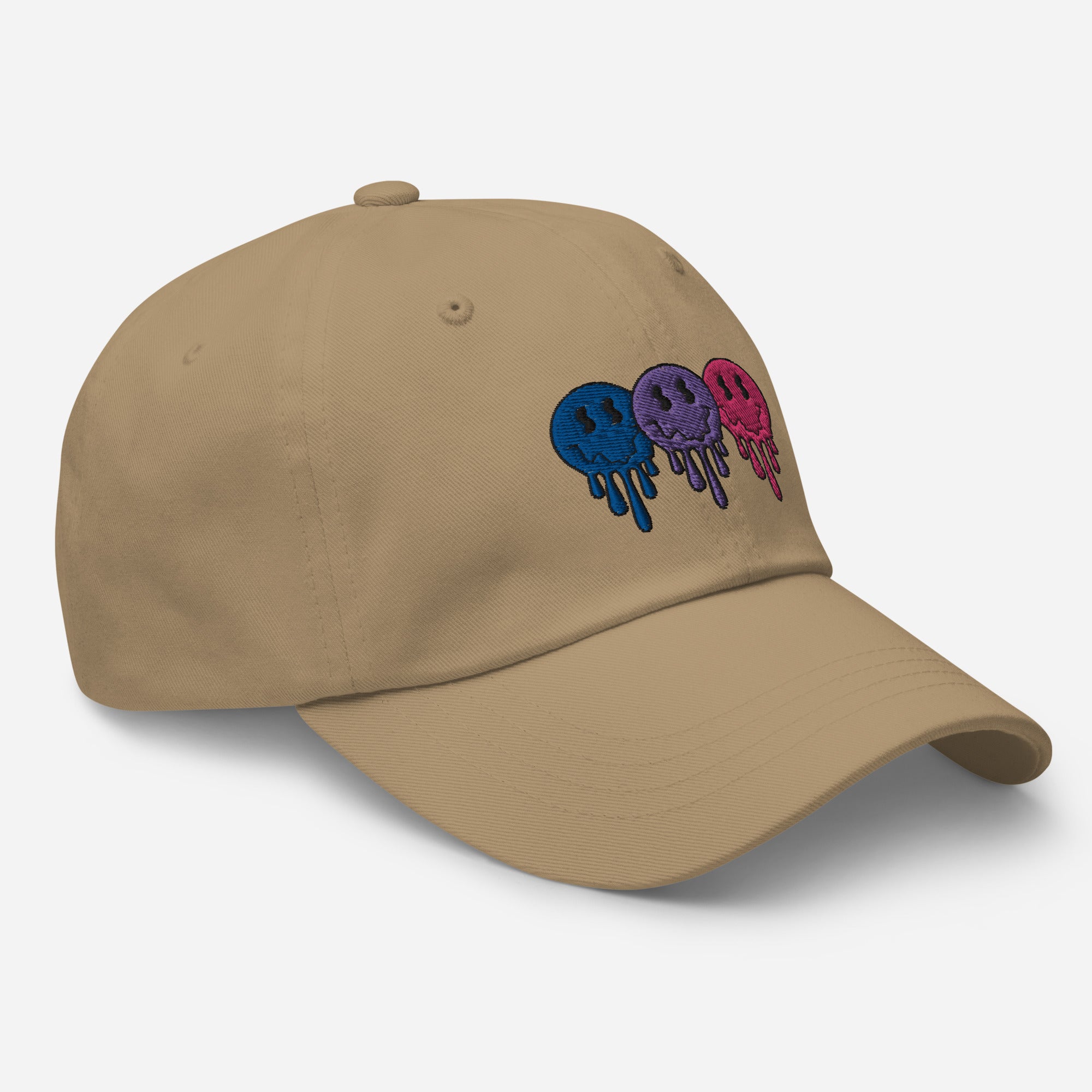 Bisexual pride smiley face dad hat, view 5 — Rose Gold Co