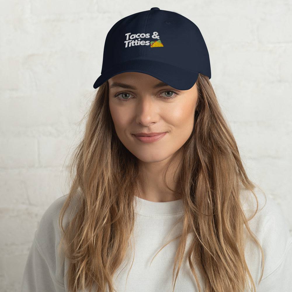 Tacos and Titties lesbian dad hat, view 6 — Rose Gold Co