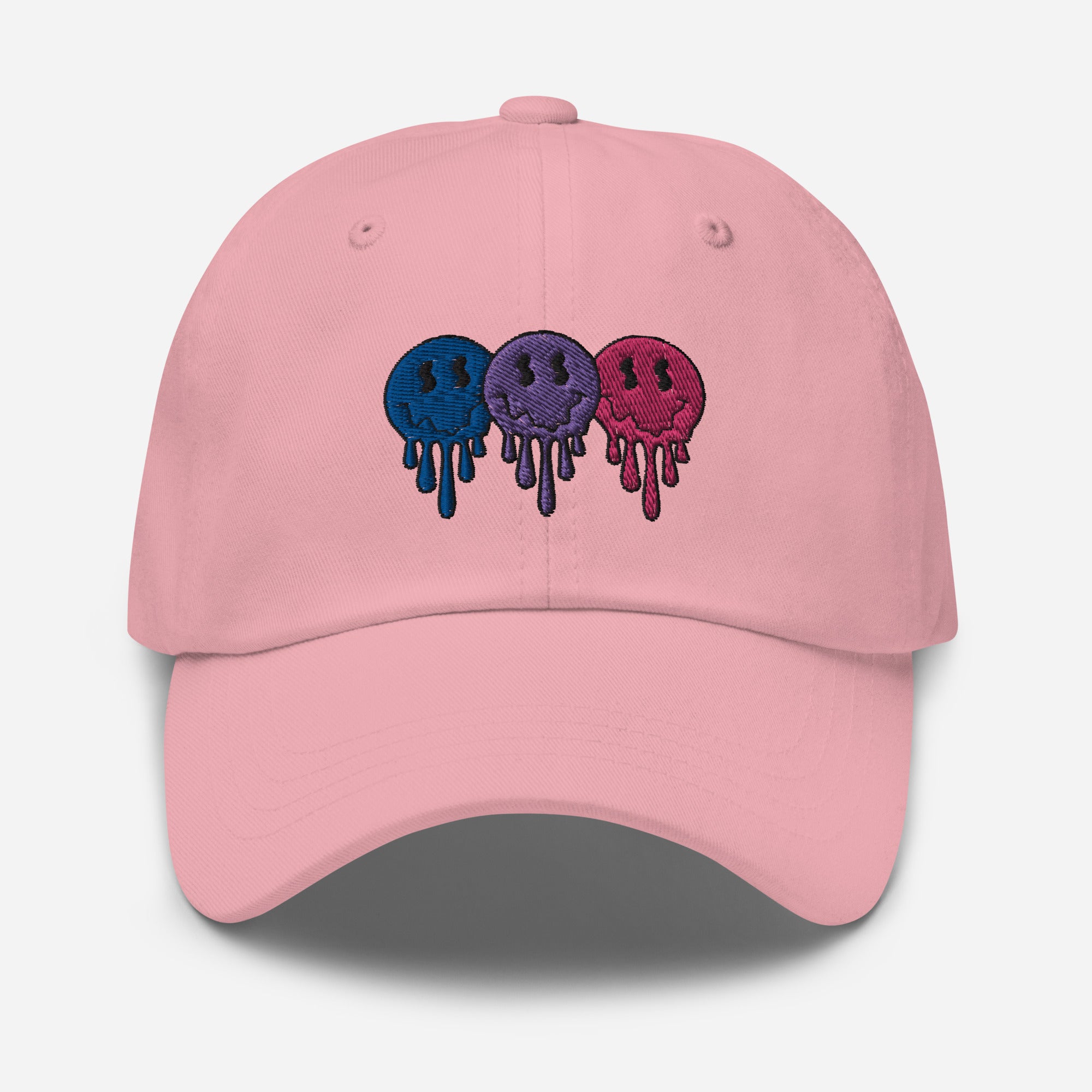 Bisexual pride smiley face dad hat, view 10 — Rose Gold Co
