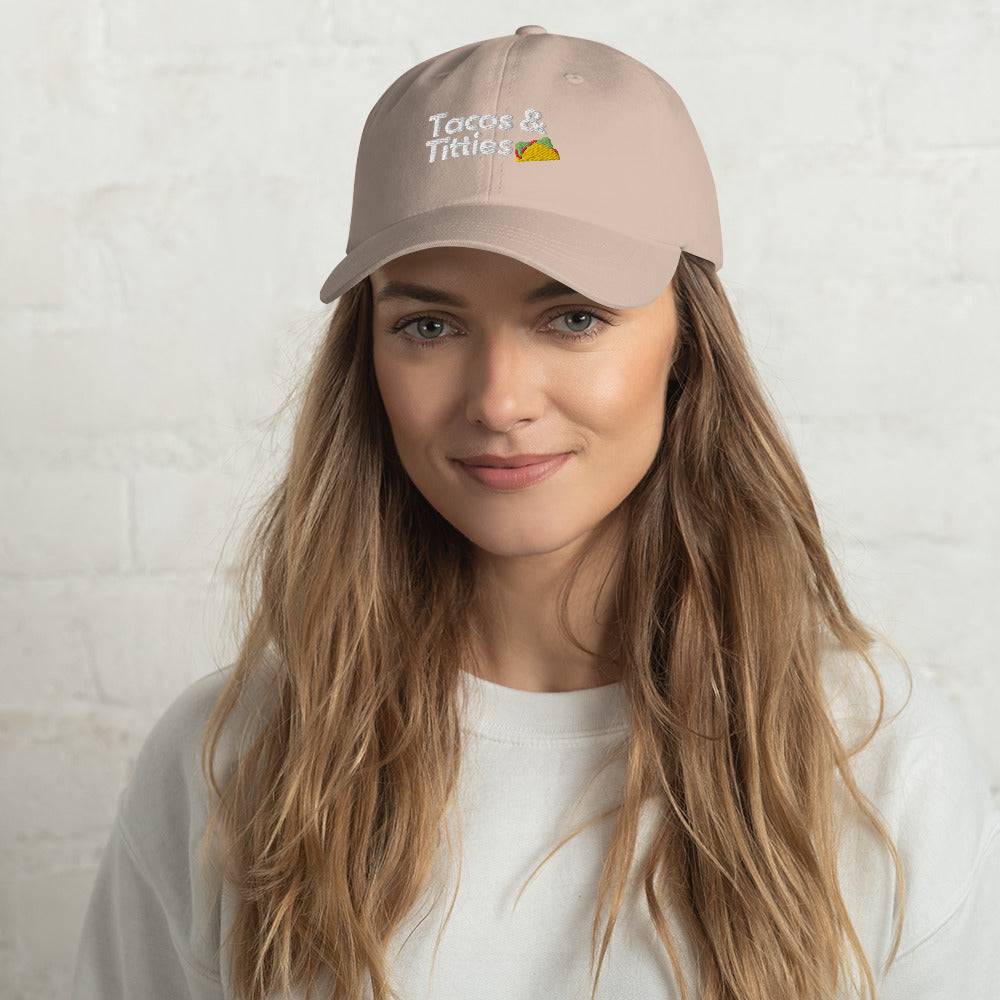 Tacos and Titties lesbian dad hat, view 8 — Rose Gold Co