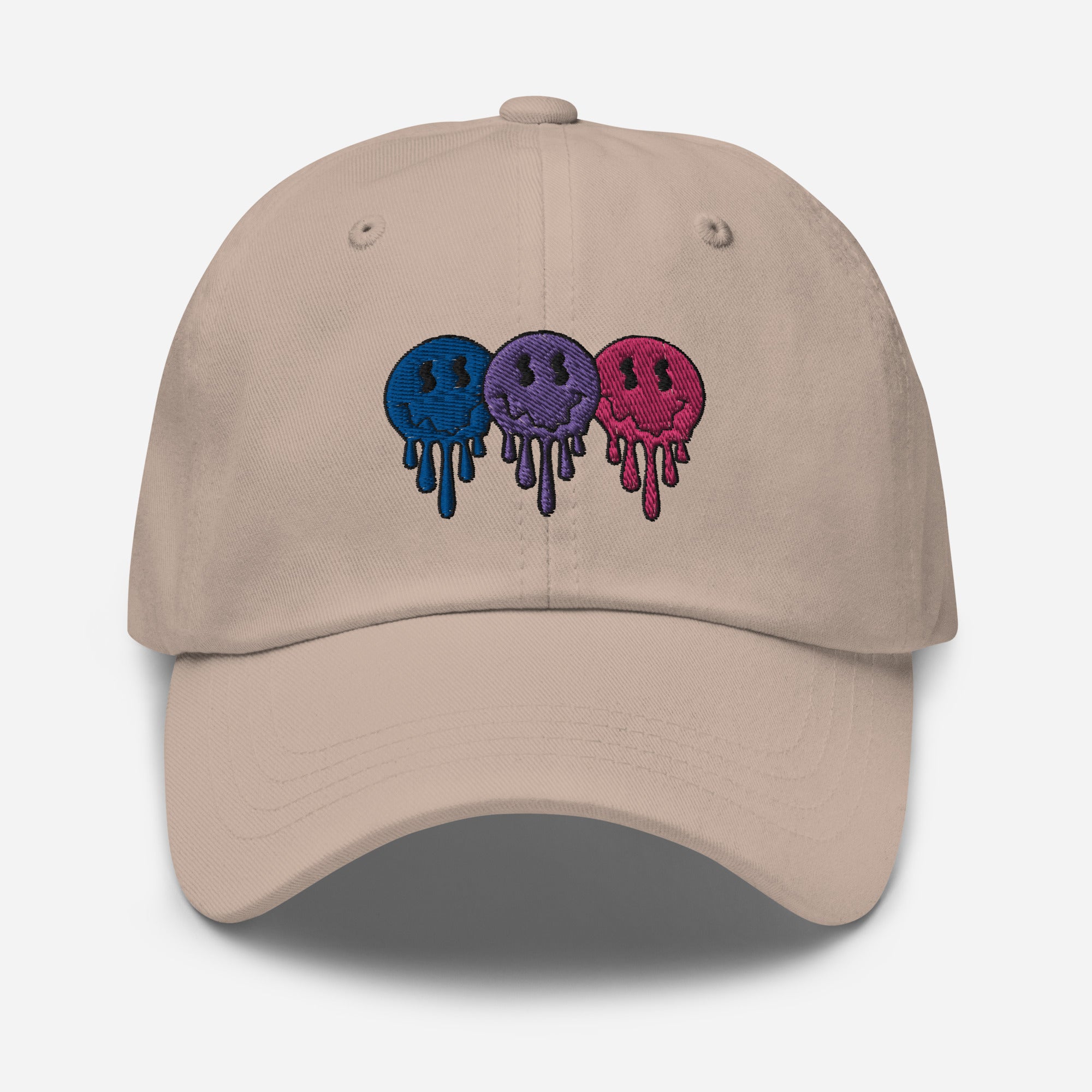 Bisexual pride smiley face dad hat, view 7 — Rose Gold Co