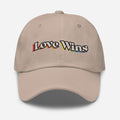 Love Wins embroidered dad hat, back view — Rose Gold Co