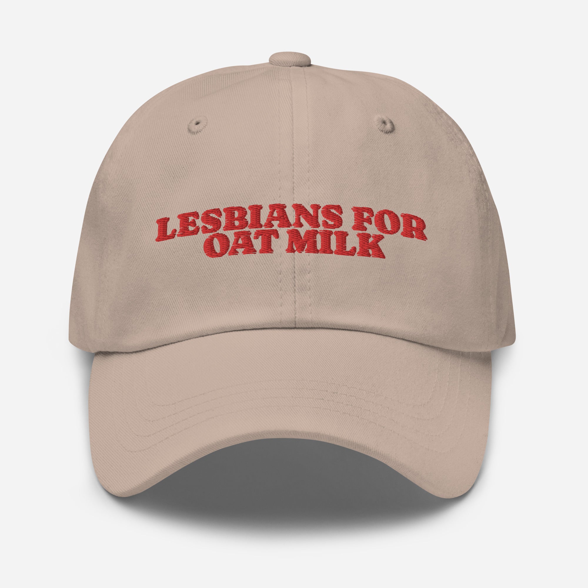 Lesbians For Oatmilk dad hat, front view — Rose Gold Co