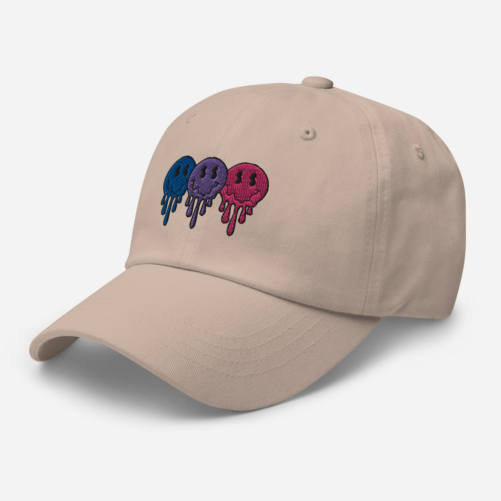 Bisexual pride smiley face dad hat, view 9 — Rose Gold Co
