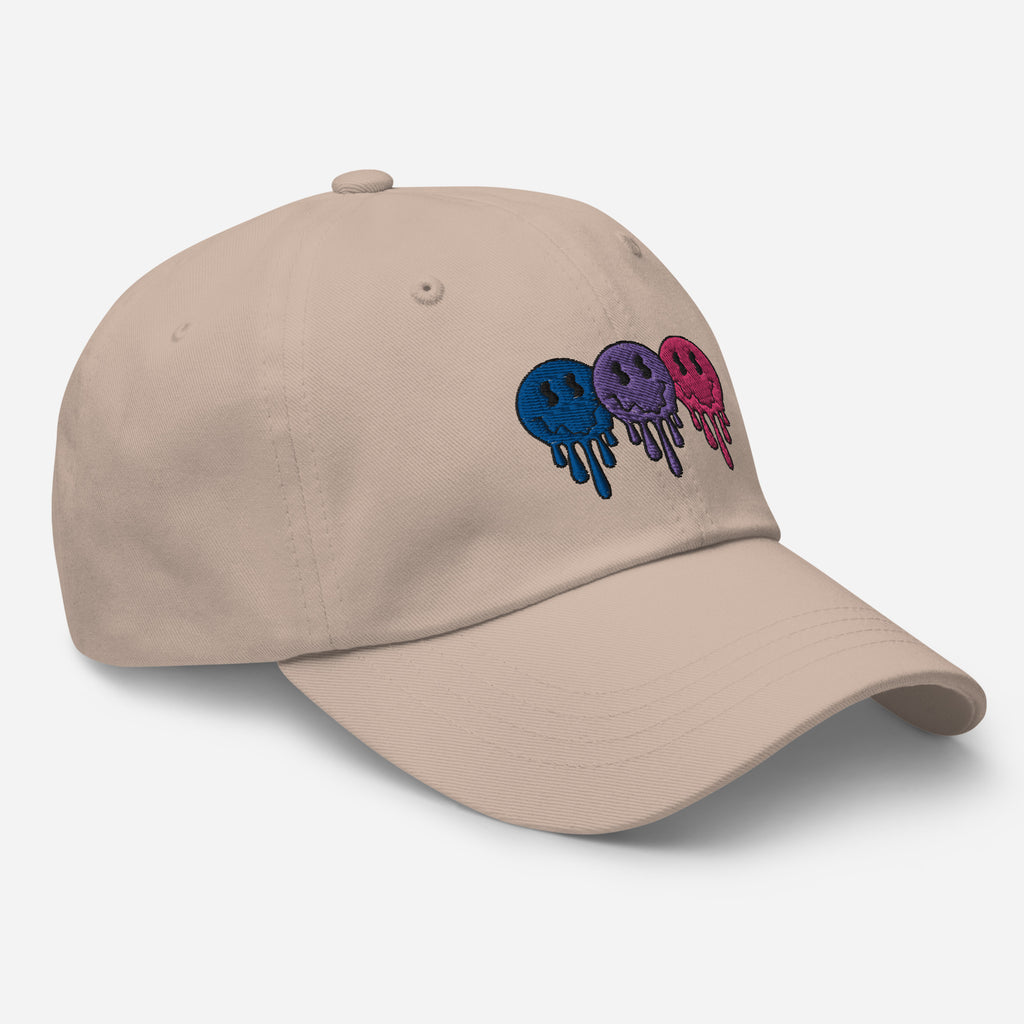 Bisexual pride smiley face dad hat, view 8 — Rose Gold Co