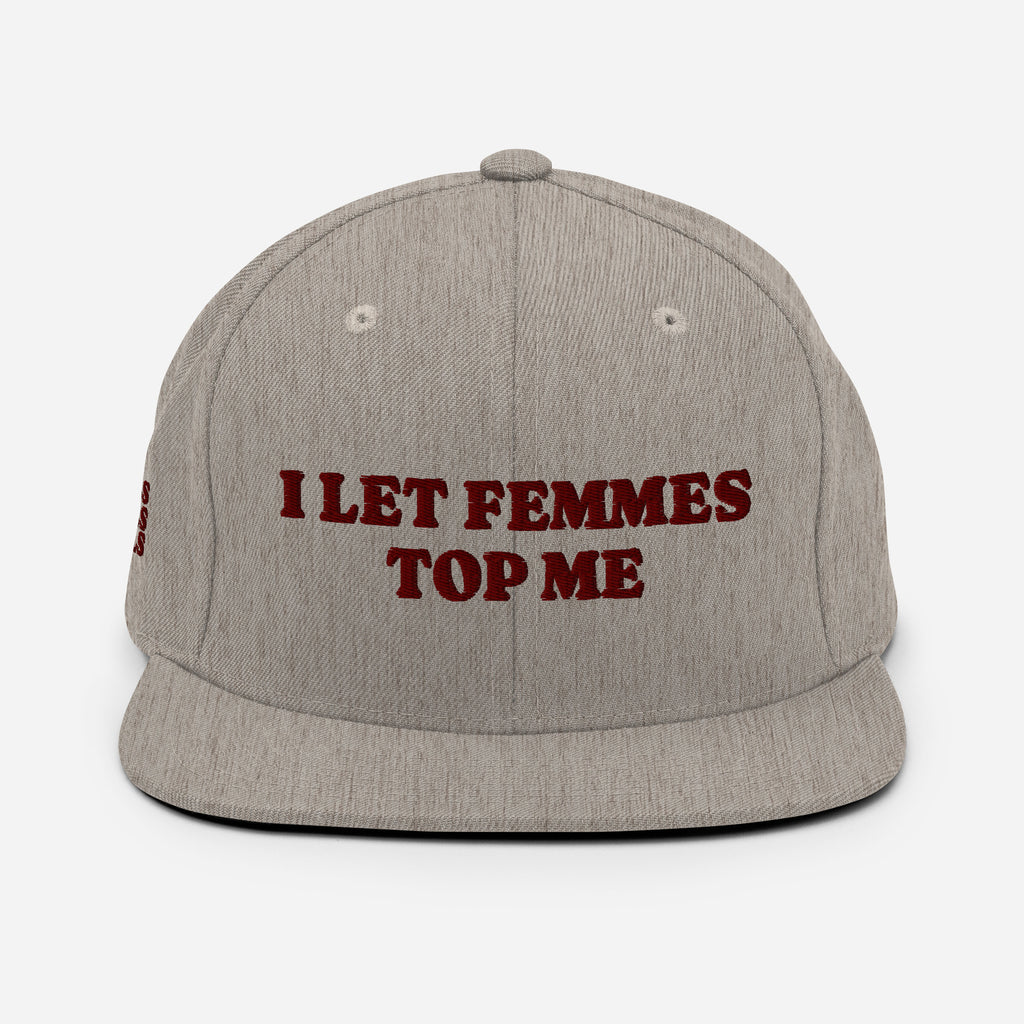 I Let Femmes Top Me snapback hat, view 15 — Rose Gold Co