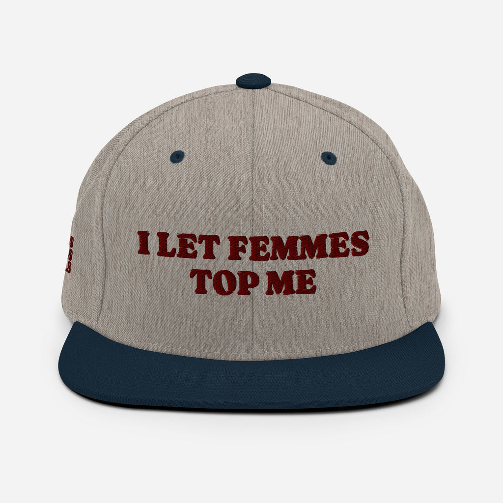 I Let Femmes Top Me snapback hat, view 9 — Rose Gold Co