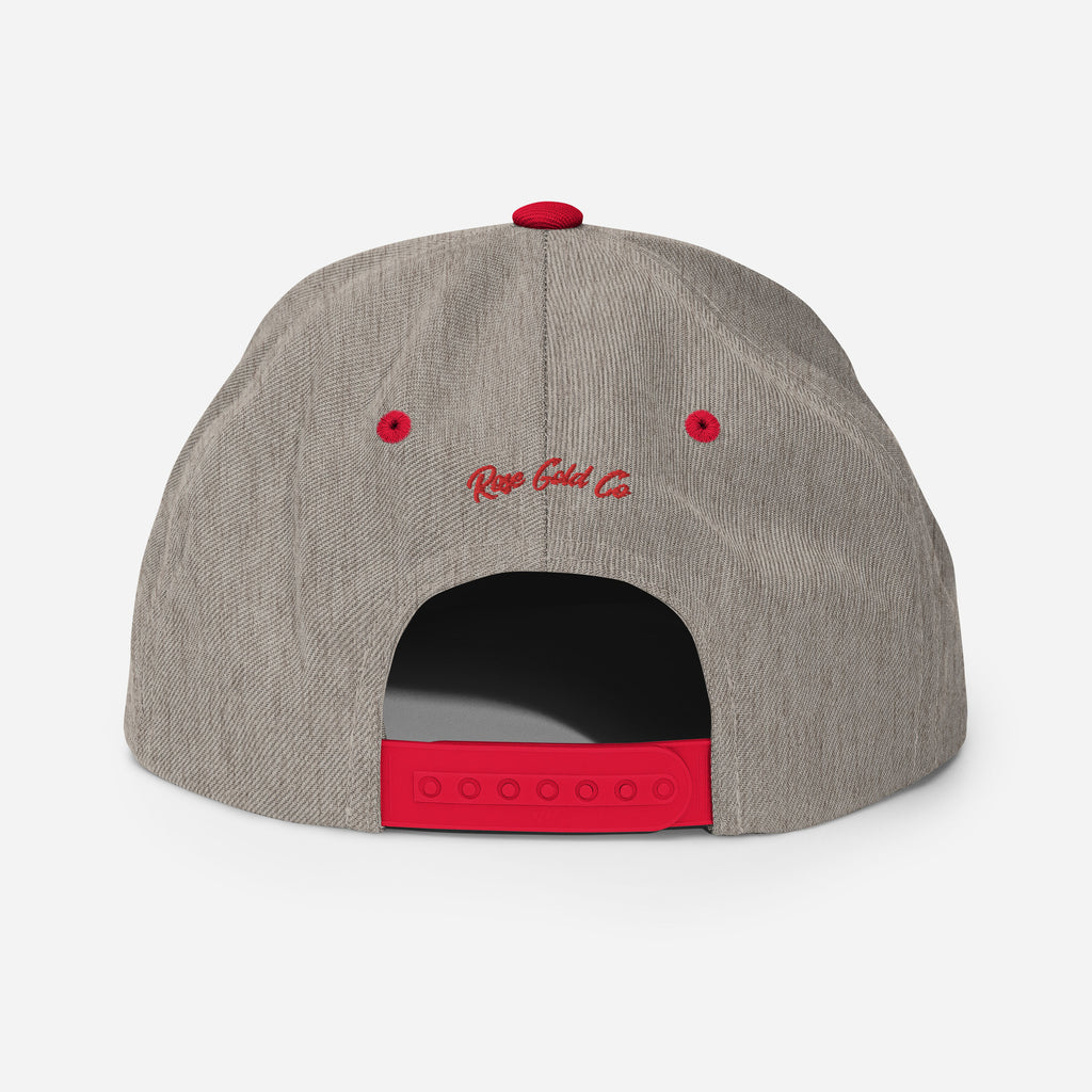 Cisn't Racin' Red Edition snapback hat, flat lay — Rose Gold Co