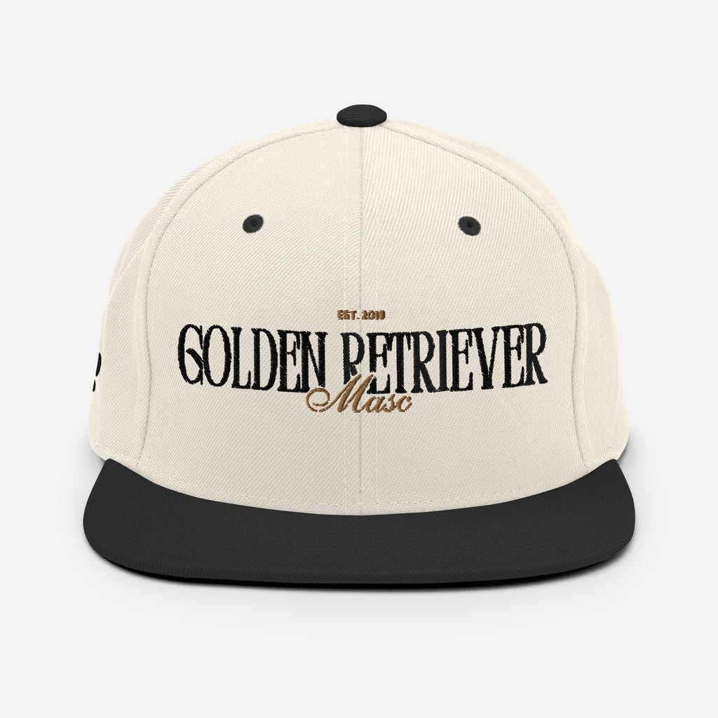 Golden Retriever Masc snapback hat, detail view — Rose Gold Co