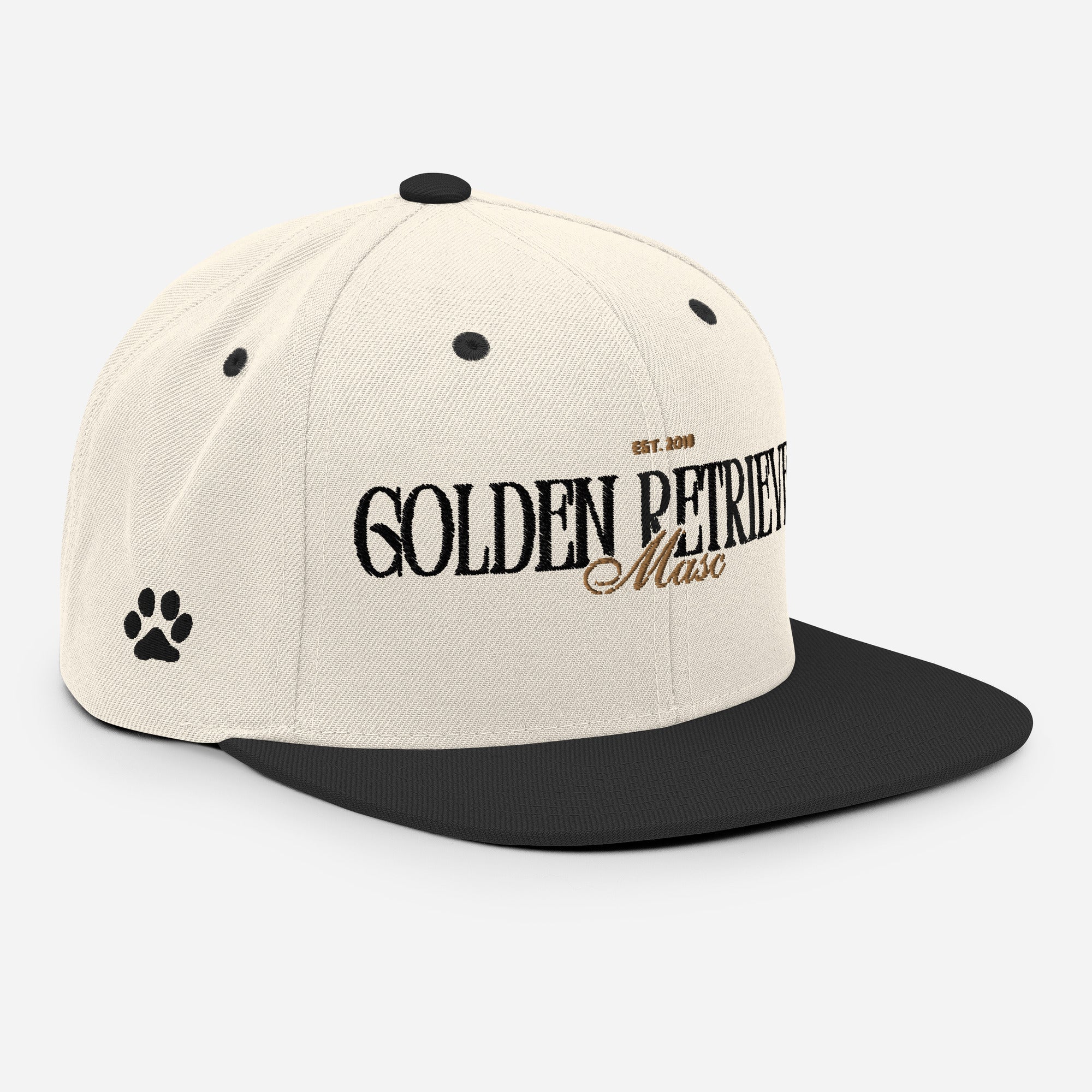 Golden Retriever Masc snapback hat, front view — Rose Gold Co