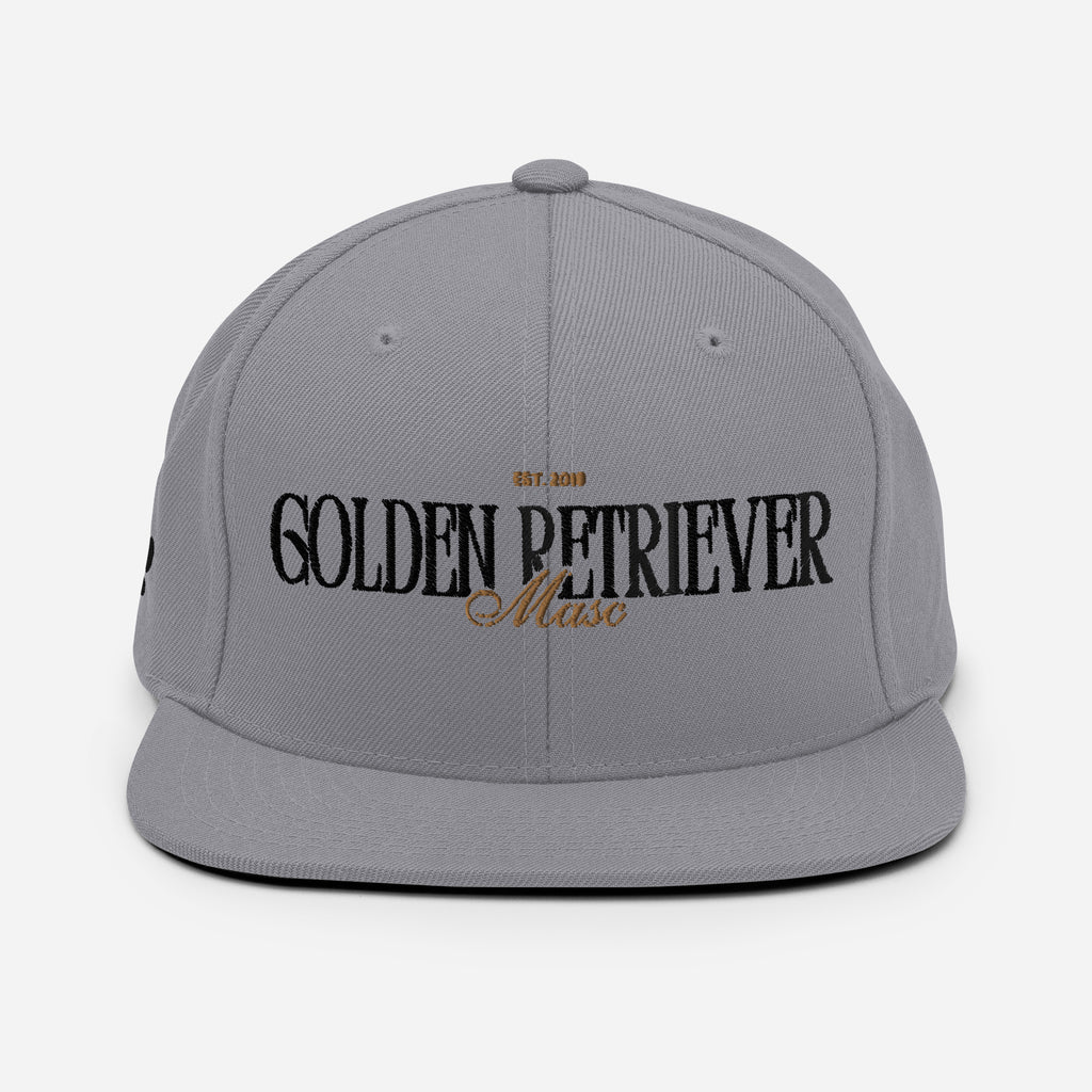 Golden Retriever Masc snapback hat, flat lay — Rose Gold Co