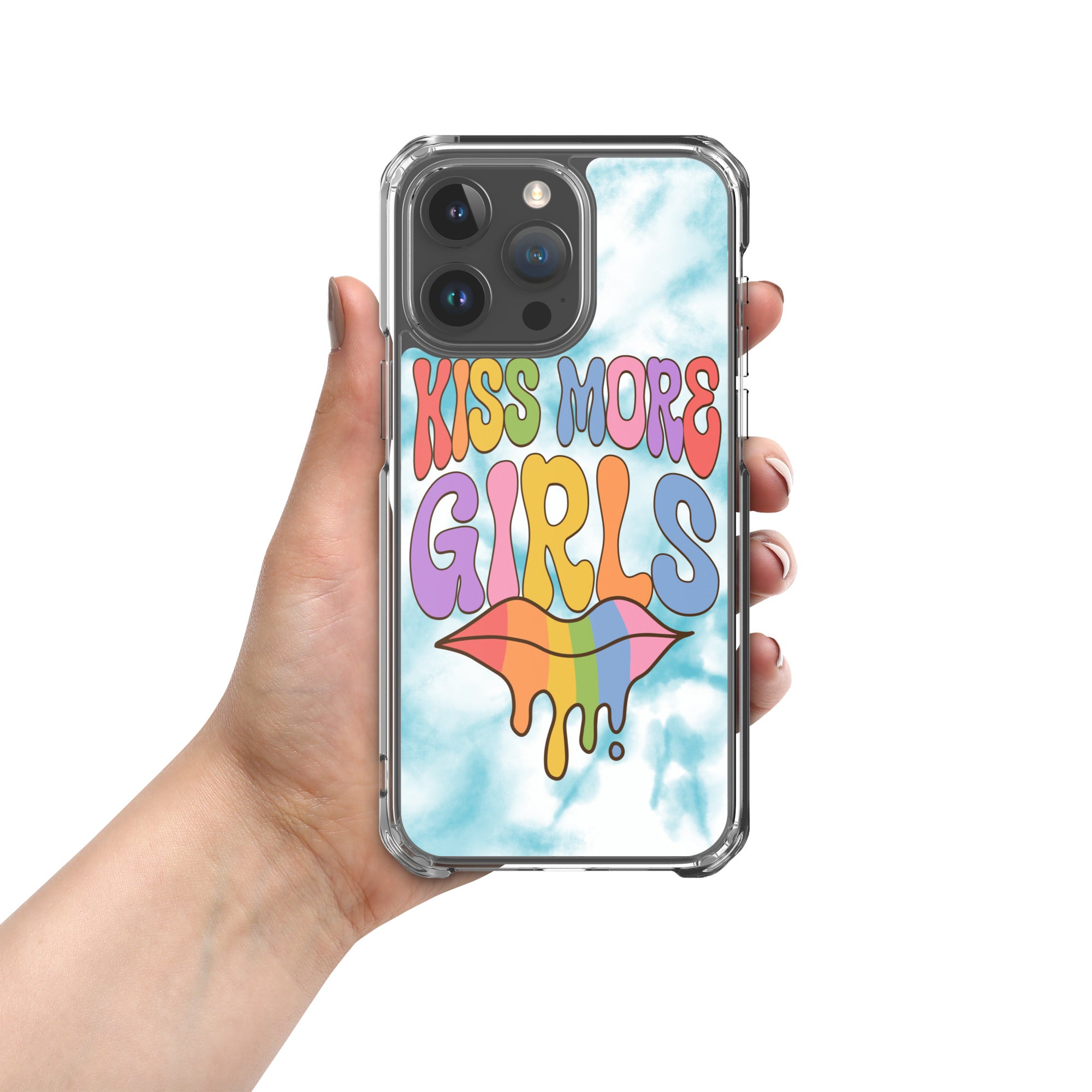 Kiss More Girls iPhone case, front view — Rose Gold Co