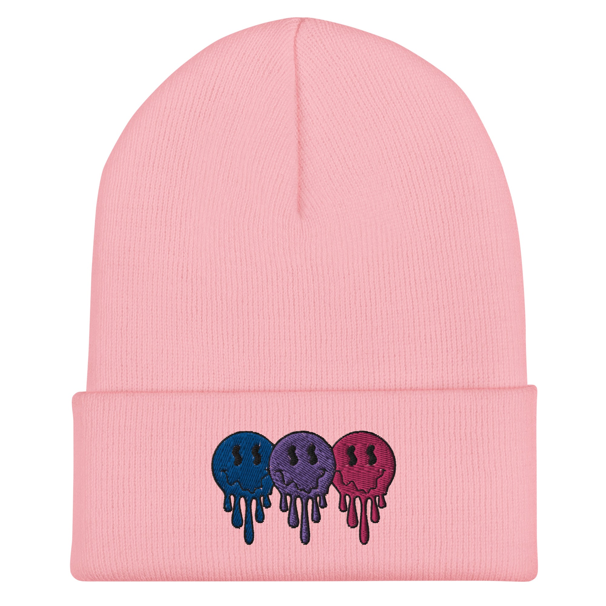 Bisexual pride smiley face beanie, view 5 — Rose Gold Co