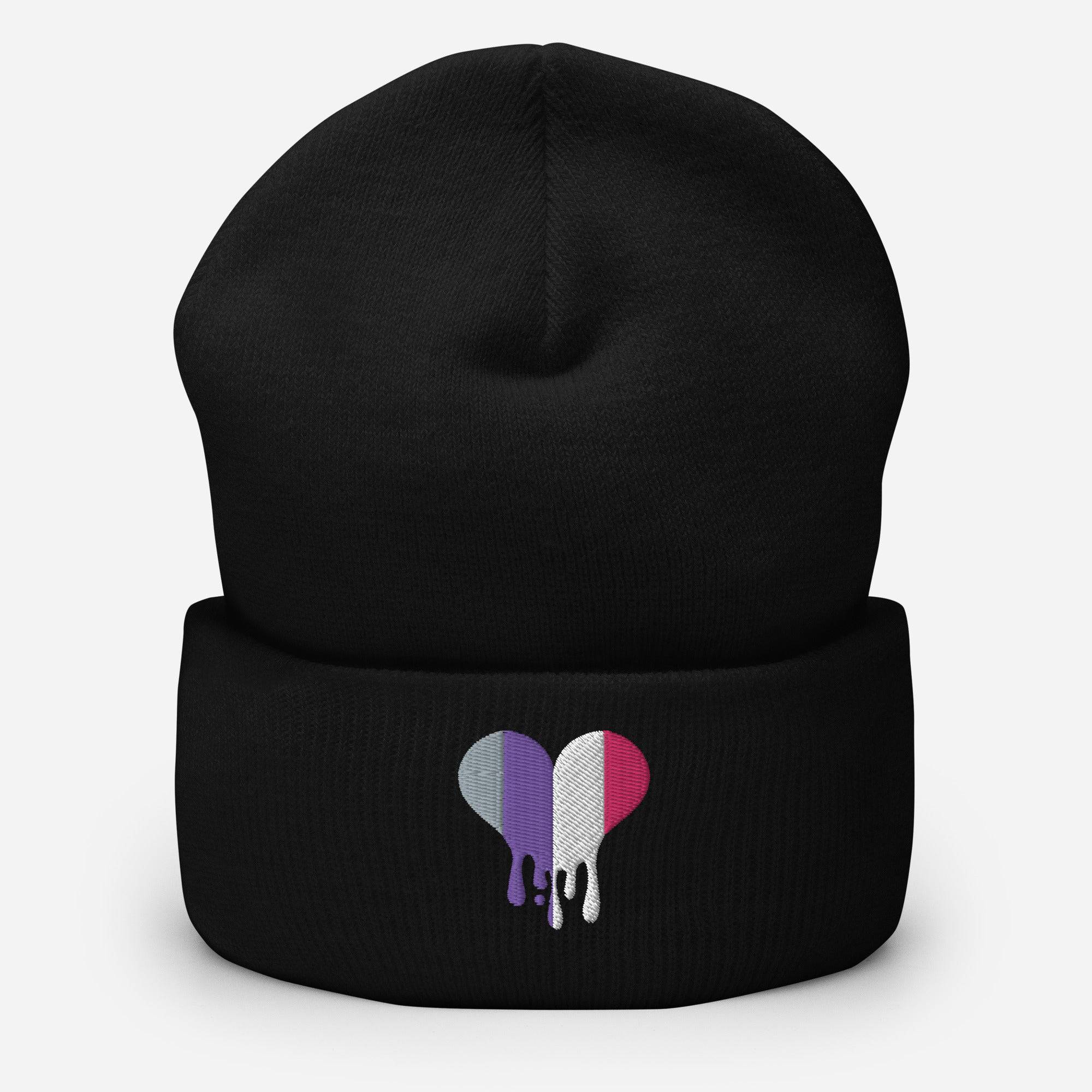 Cupioromantic dripping heart cuffed beanie, view 2 — Rose Gold Co