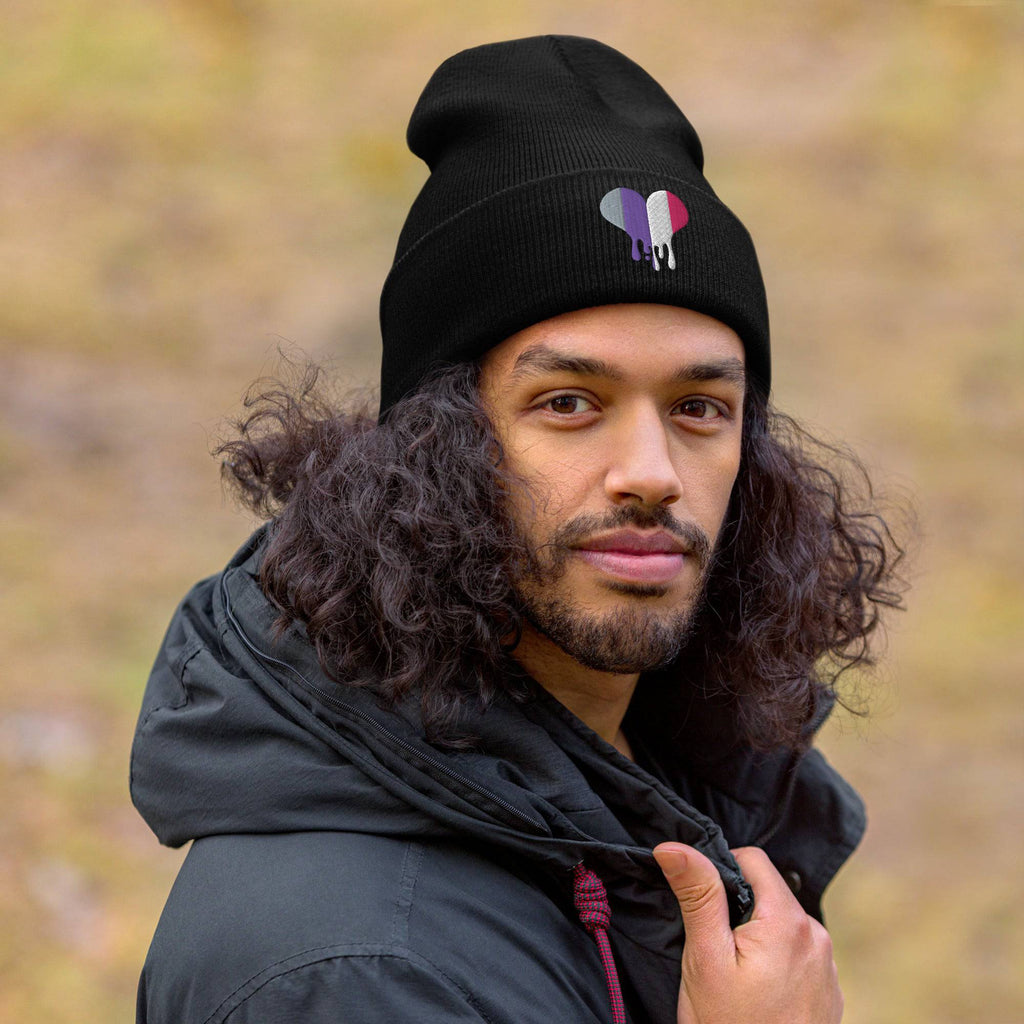 Cupioromantic dripping heart cuffed beanie, view 3 — Rose Gold Co