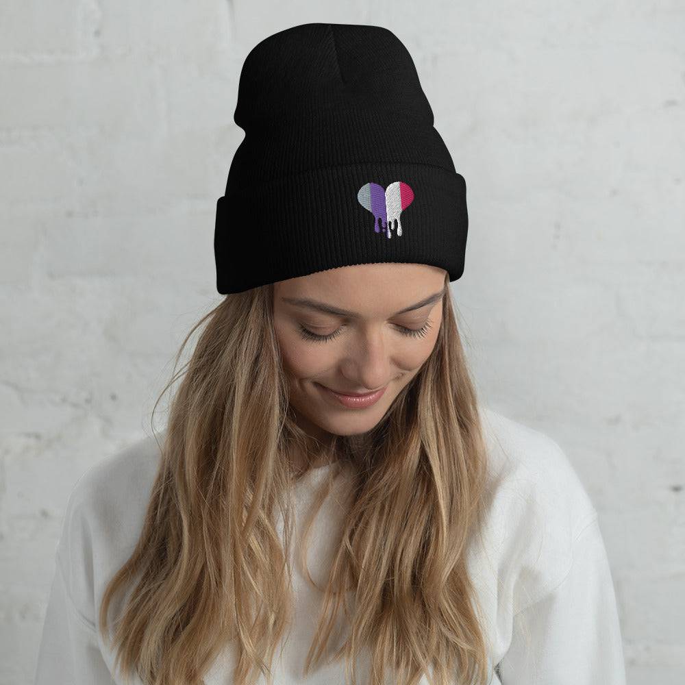 Cupioromantic dripping heart cuffed beanie, view 4 — Rose Gold Co