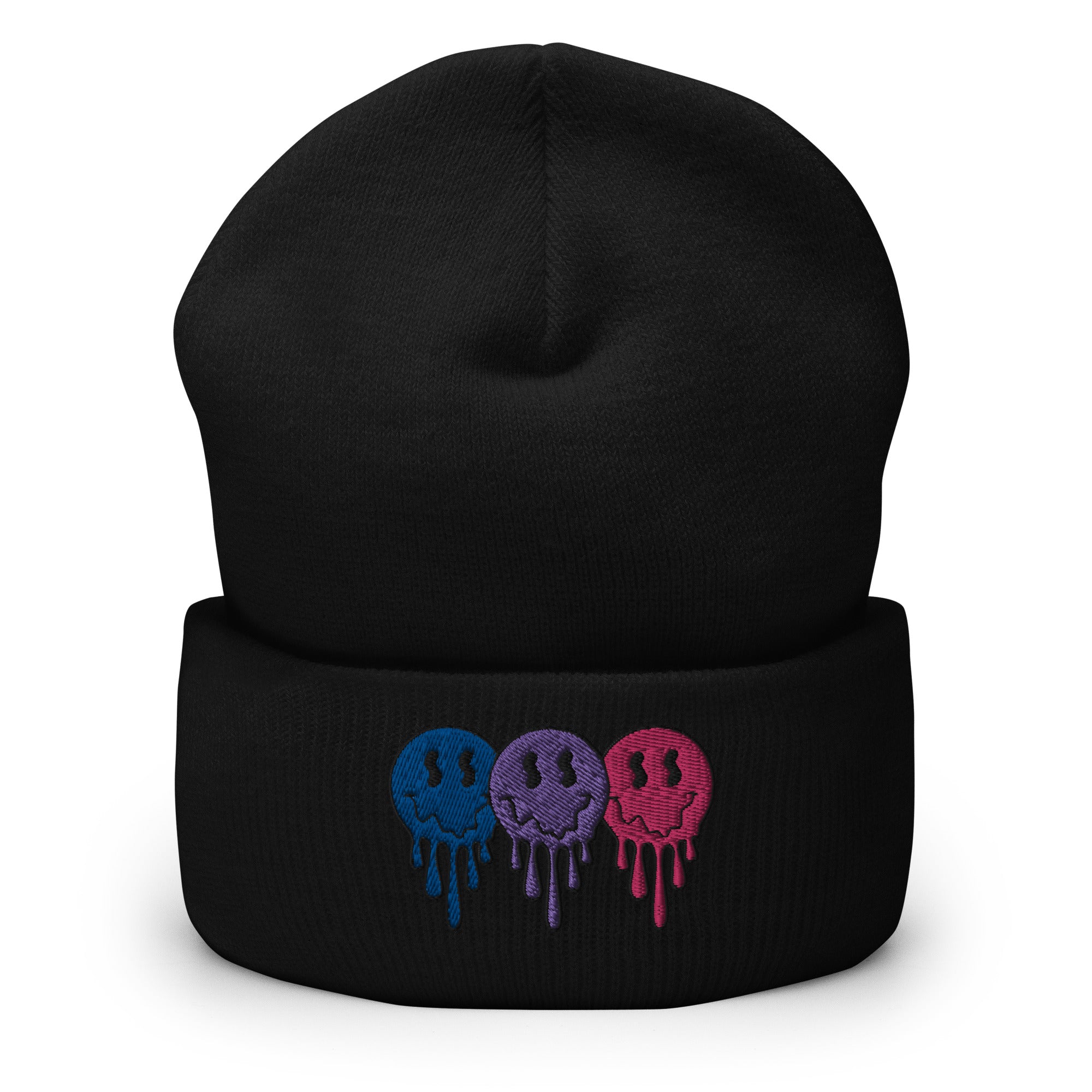 Bisexual pride smiley face beanie, view 2 — Rose Gold Co