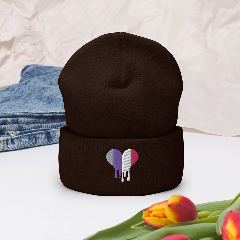 Cupioromantic dripping heart cuffed beanie, view 5 — Rose Gold Co