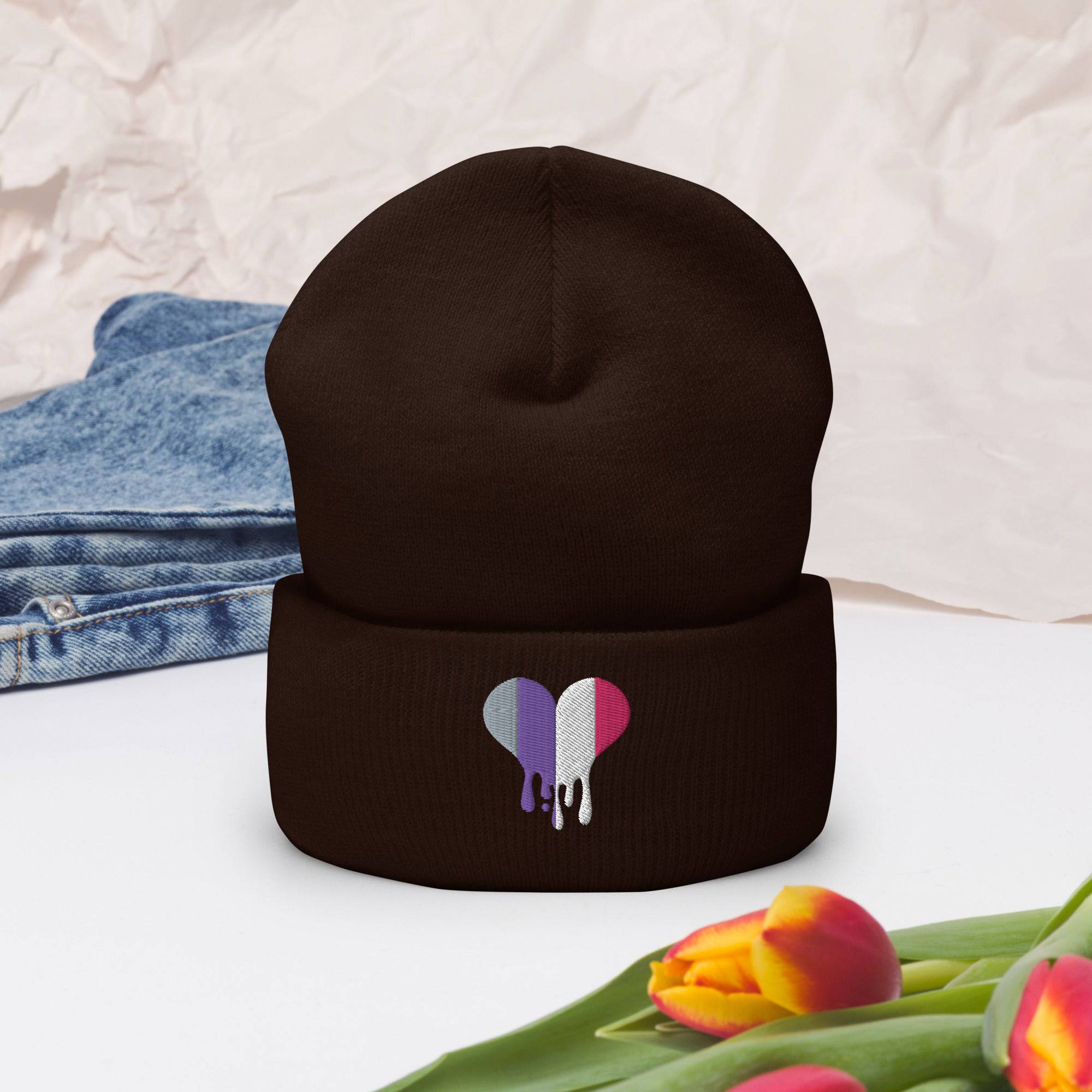 Cupioromantic dripping heart cuffed beanie, view 5 — Rose Gold Co