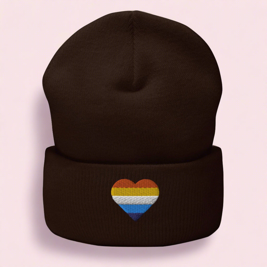 Aroace pride cuffed beanie, front view — Rose Gold Co