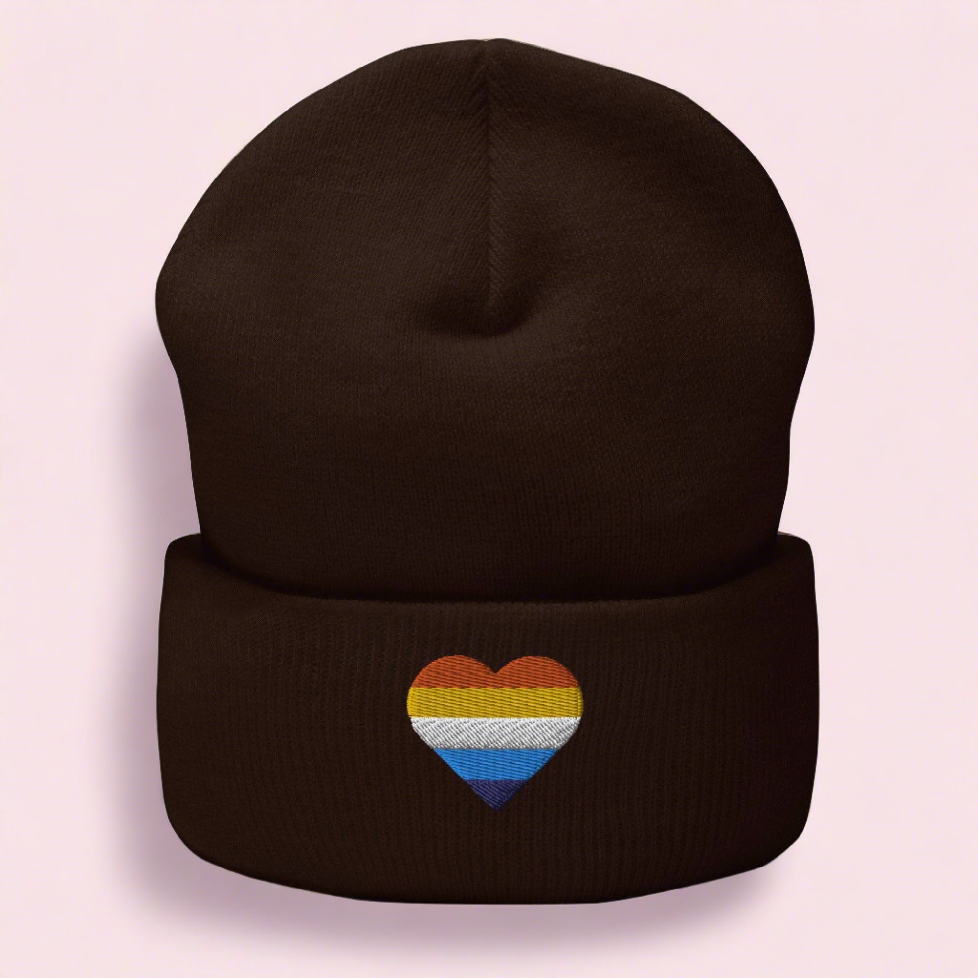 Aroace pride cuffed beanie, front view — Rose Gold Co