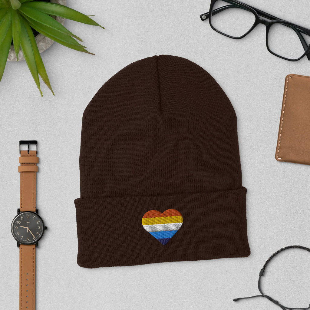 Aroace pride cuffed beanie, view 3 — Rose Gold Co
