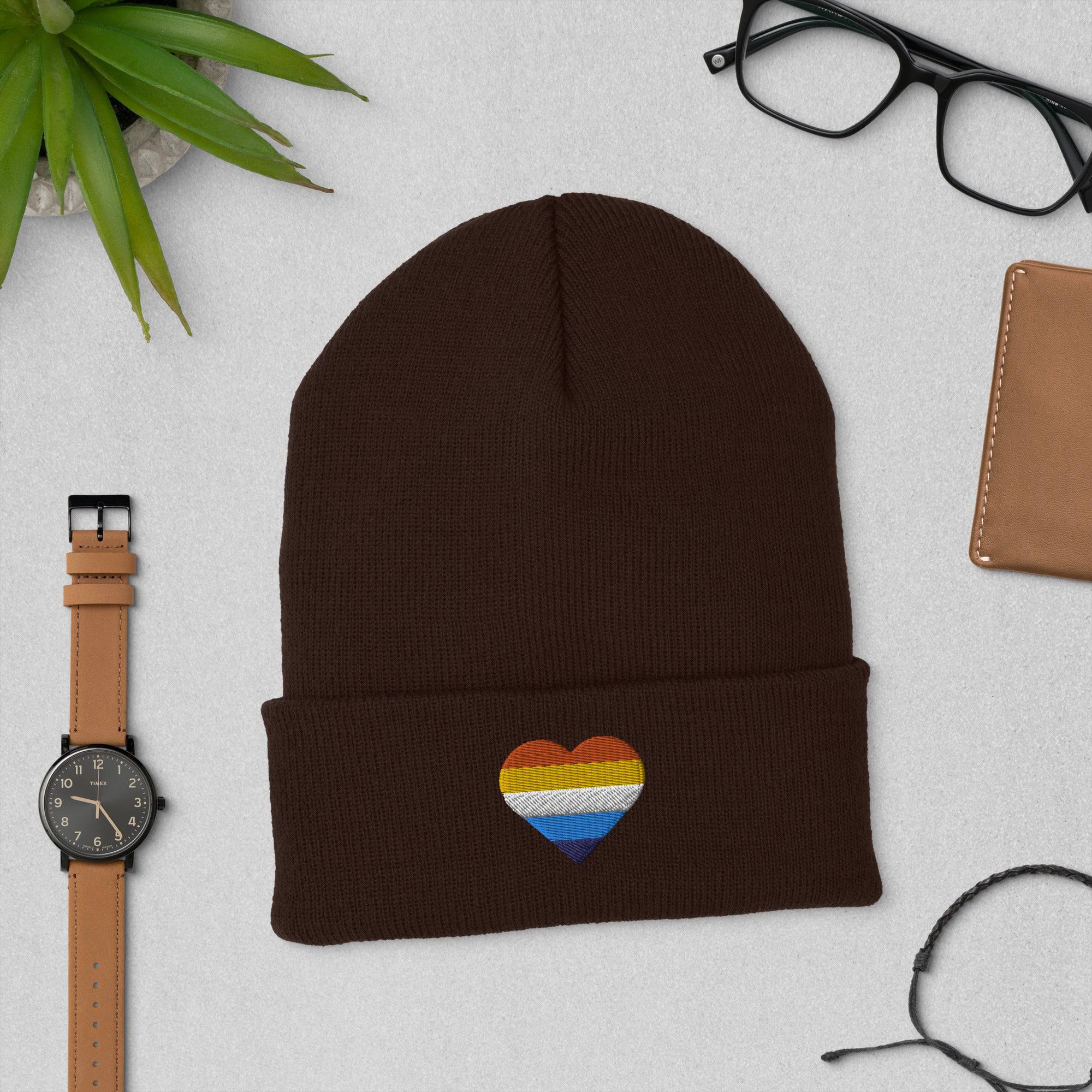 Aroace pride cuffed beanie, view 3 — Rose Gold Co