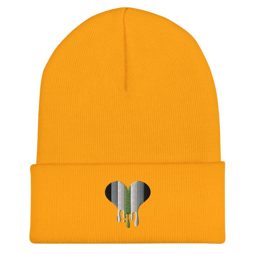 Agender melting heart beanie, front view — Rose Gold Co