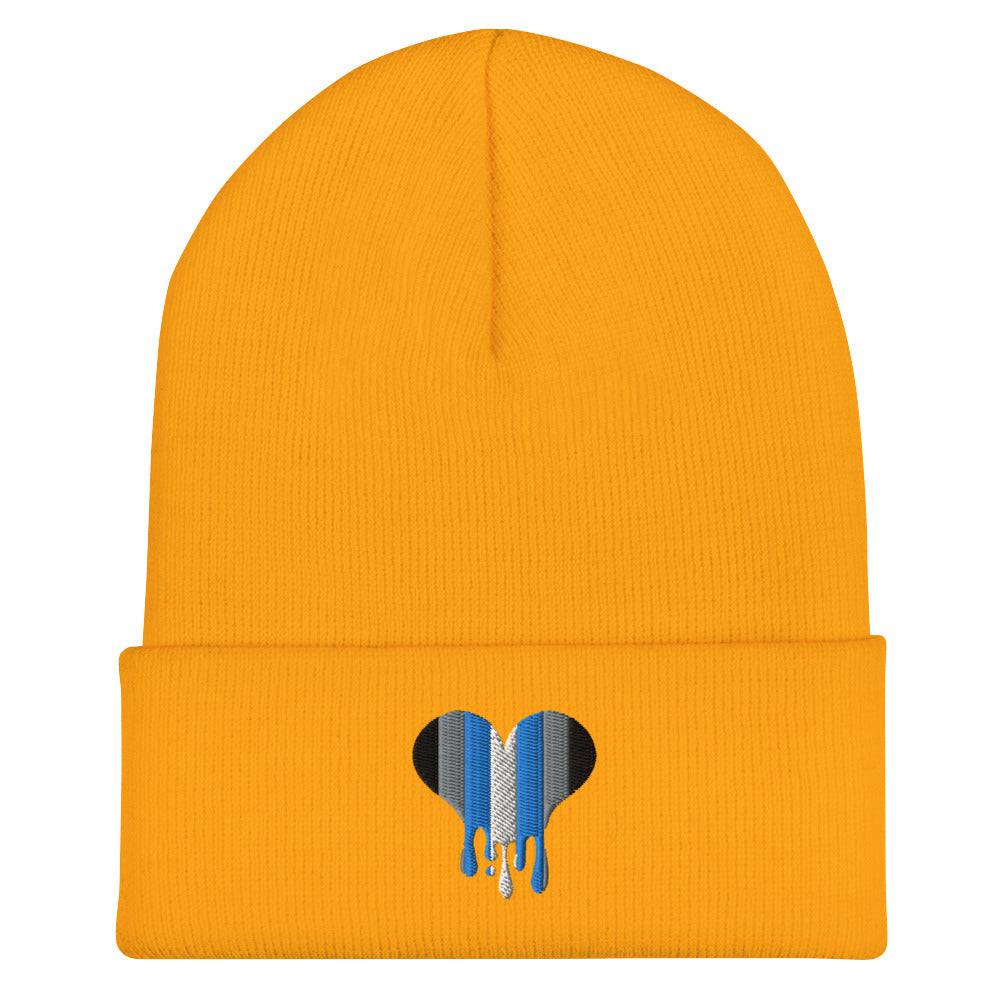 Demiboy melting heart beanie, front view — Rose Gold Co