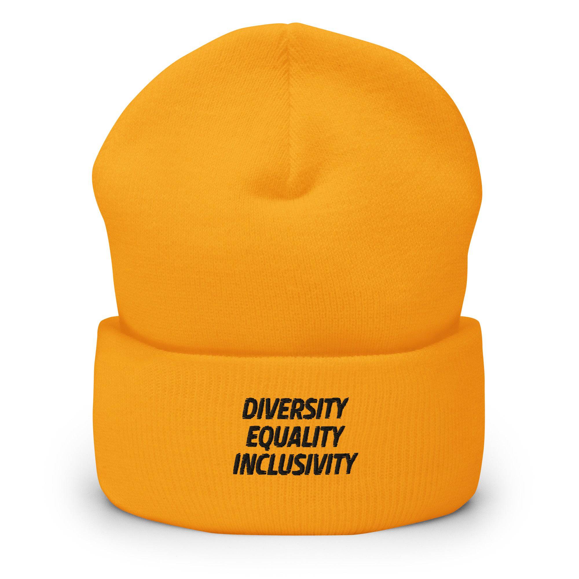 Equality Diversity & Inclusivity cuffed beanie, view 2 — Rose Gold Co