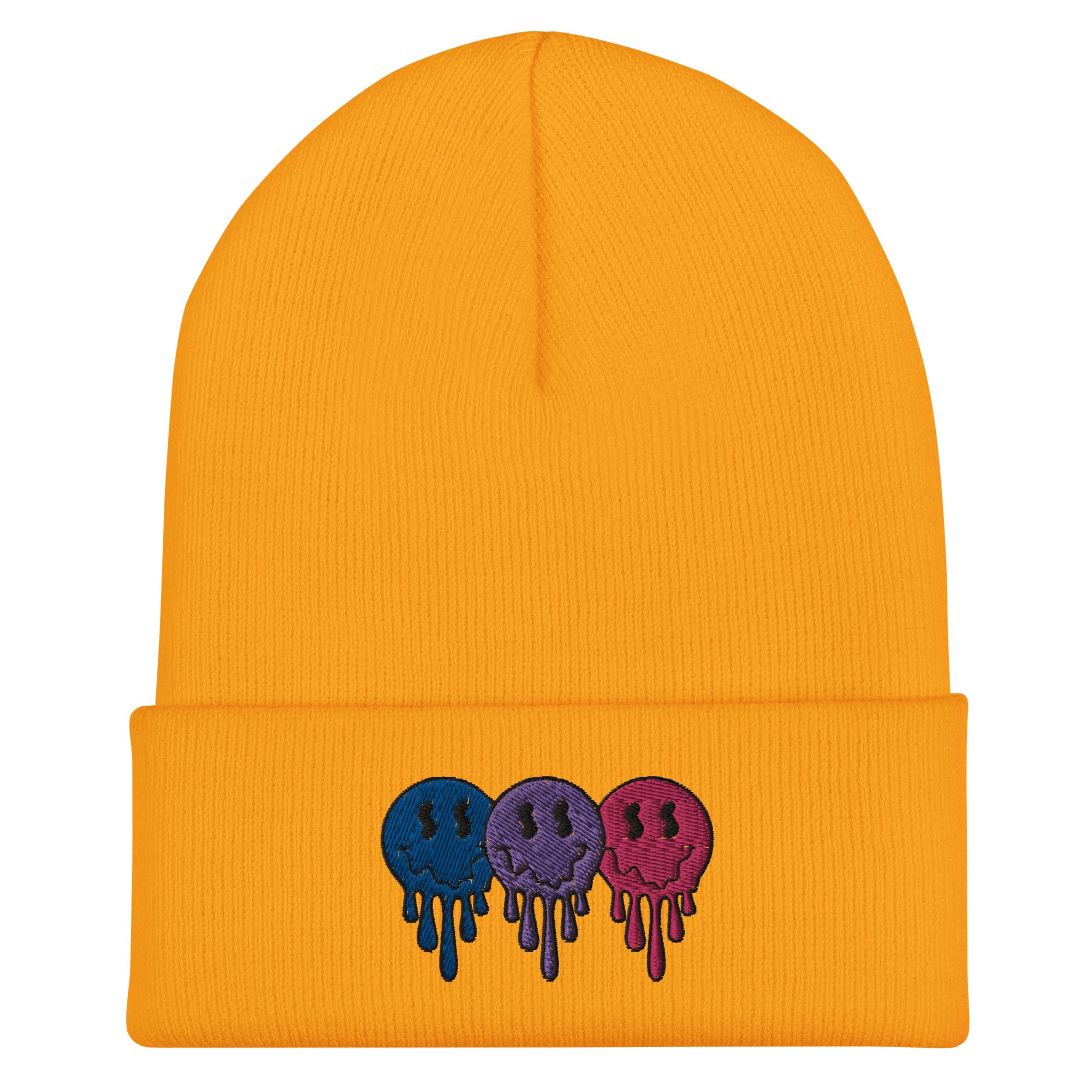 Bisexual pride smiley face beanie, view 4 — Rose Gold Co