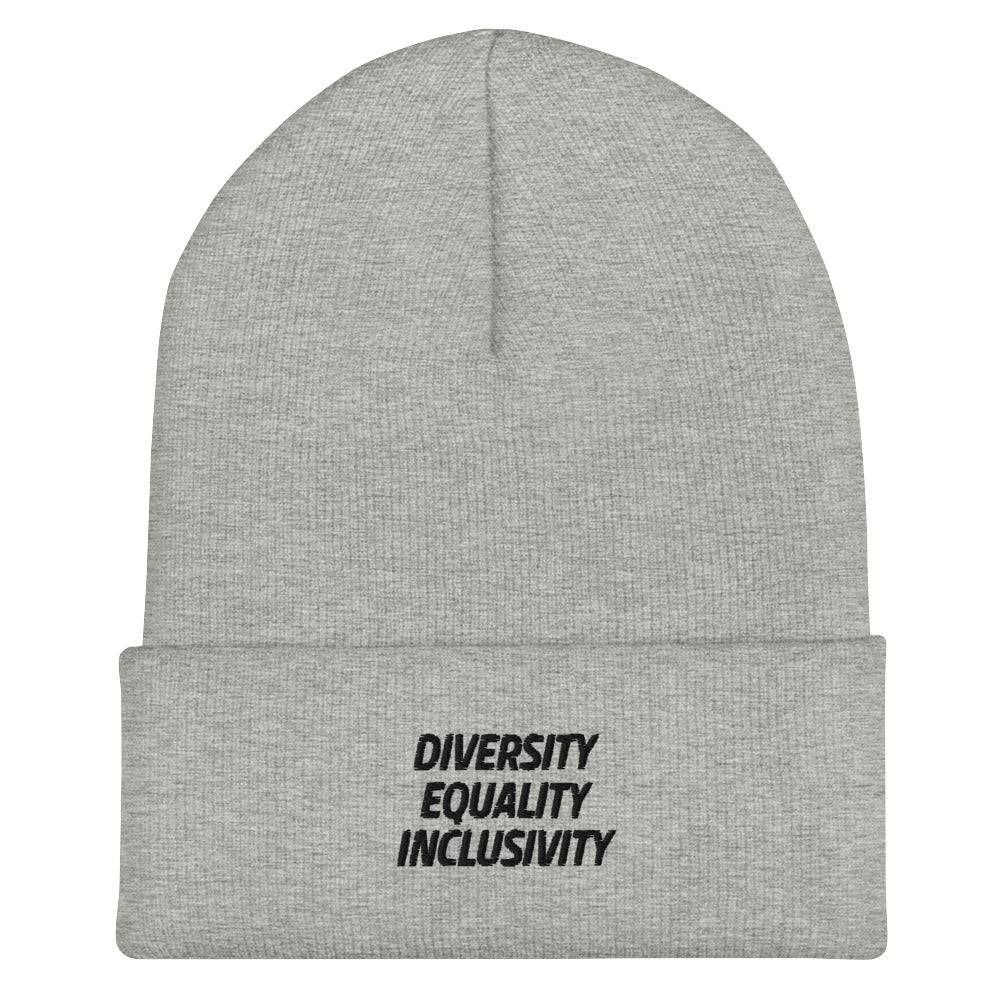 Equality Diversity & Inclusivity cuffed beanie, view 3 — Rose Gold Co