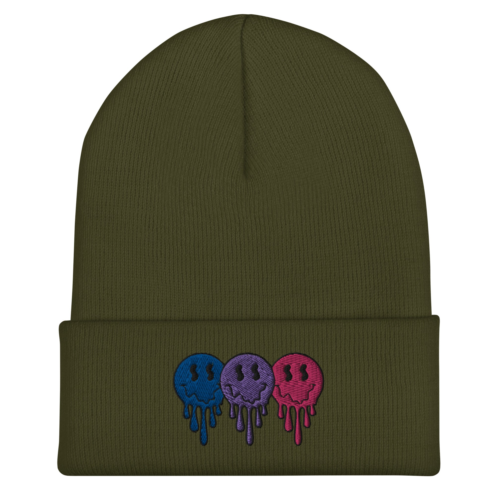 Bisexual pride smiley face beanie, view 3 — Rose Gold Co