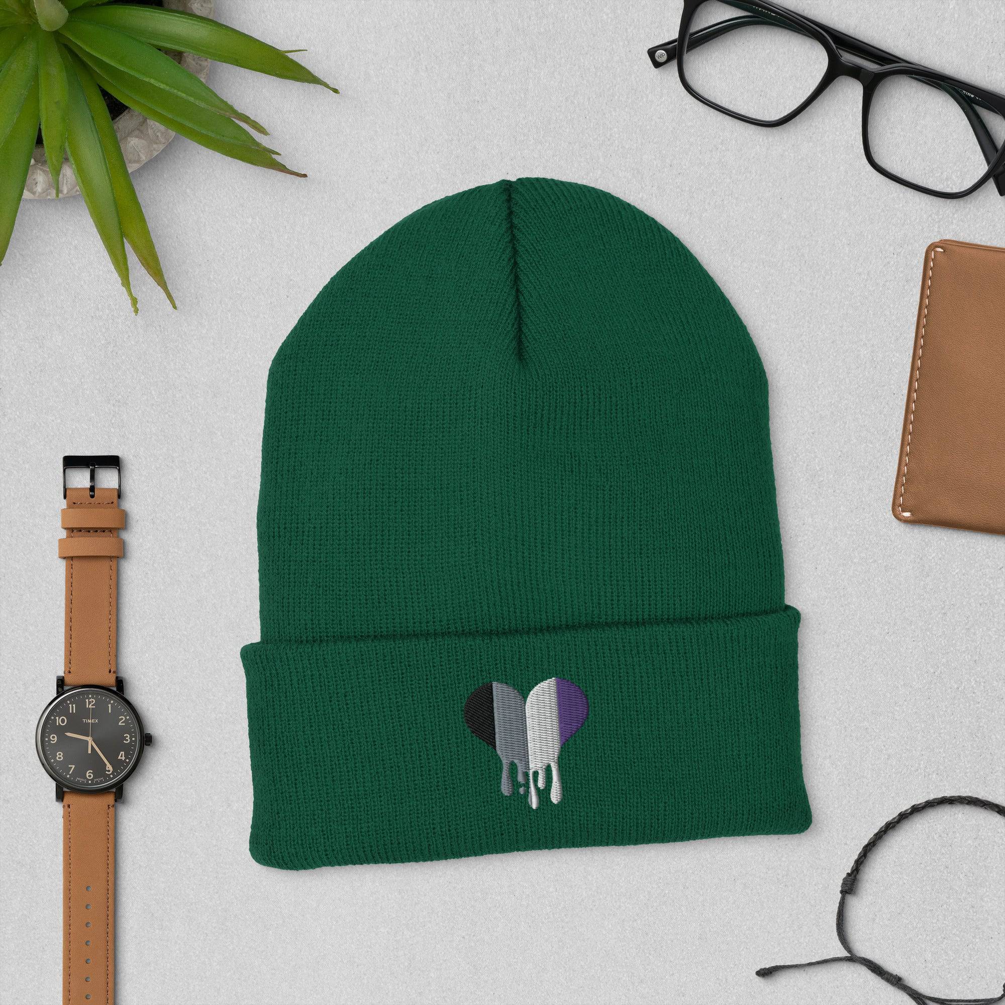 Ace melting heart beanie, front view — Rose Gold Co