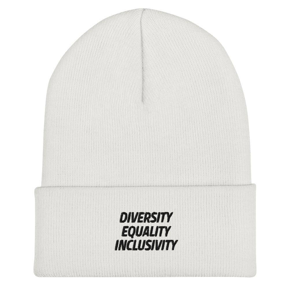 Equality Diversity & Inclusivity cuffed beanie, view 5 — Rose Gold Co