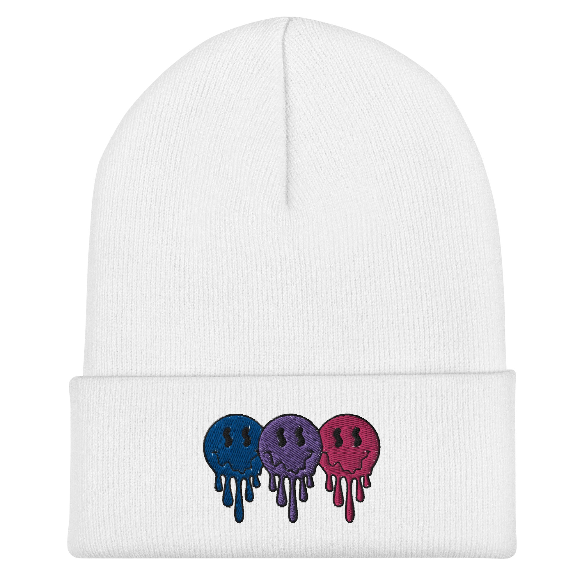 Bisexual pride smiley face beanie, view 6 — Rose Gold Co