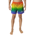 Rainbow pride men's swim shorts, front view — Rose Gold Co