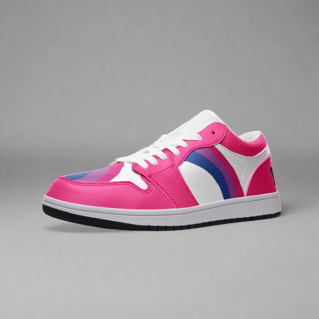 Bisexual pride pink low-top sneakers, front view — Rose Gold Co