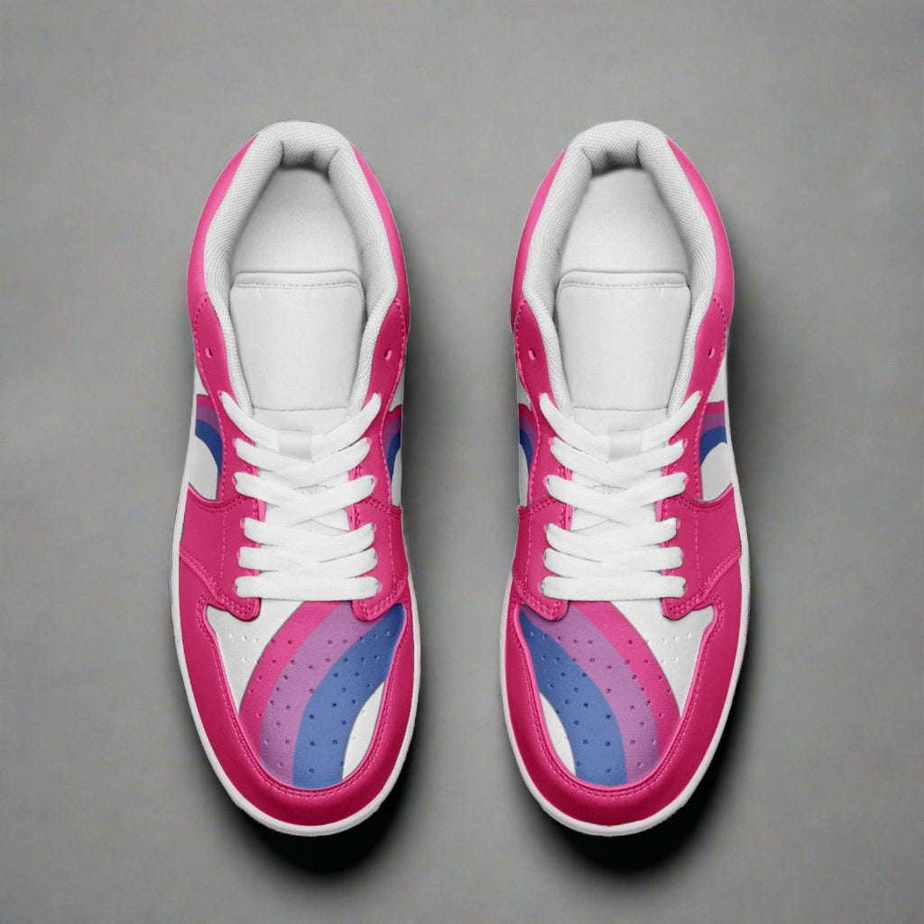 Bisexual pride pink low-top sneakers, side view — Rose Gold Co